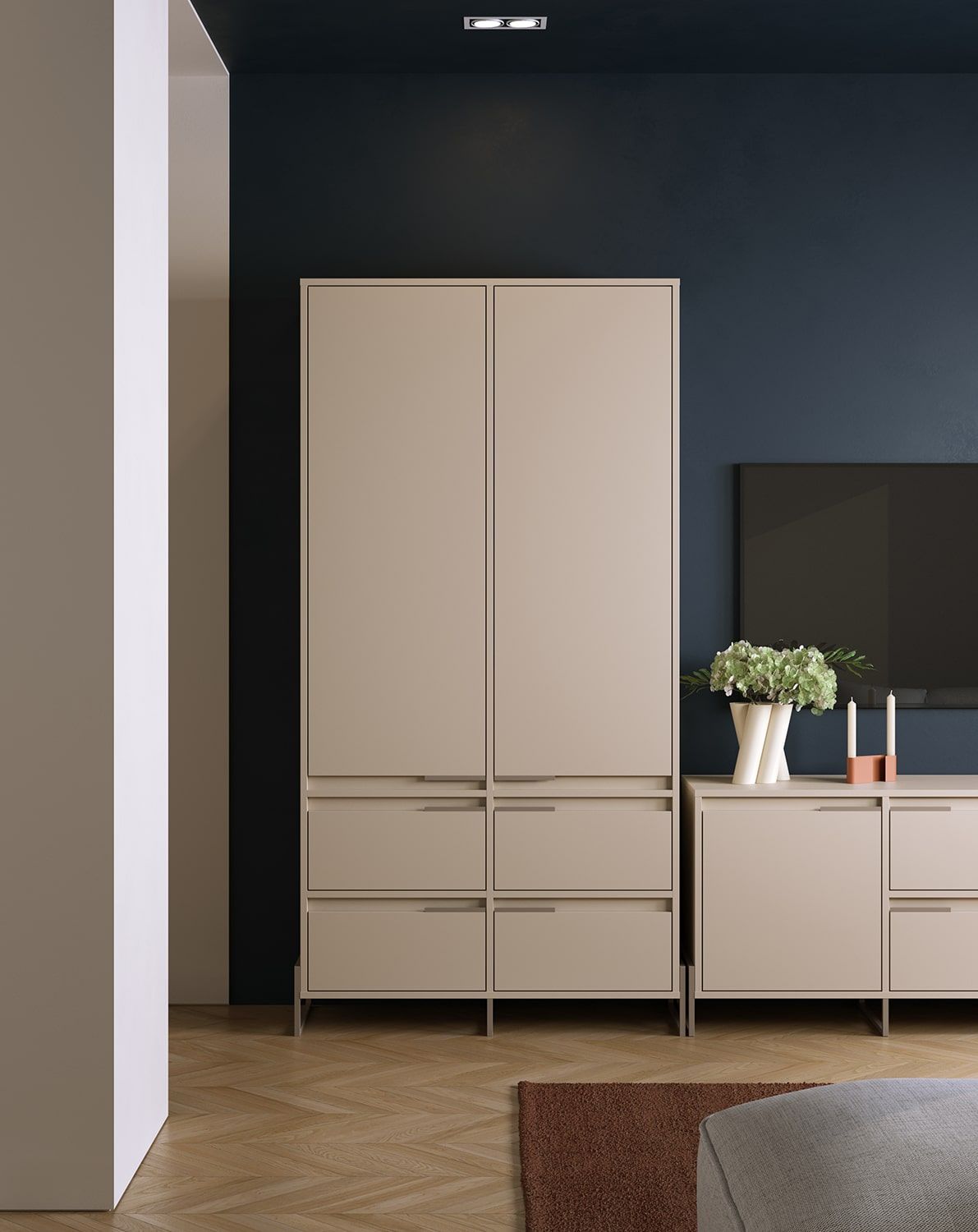 Armoire INEA ISZ2S
Couleur : Beige Champagne
Couleur des pieds et des poignées : Acier Inea Cappuccino