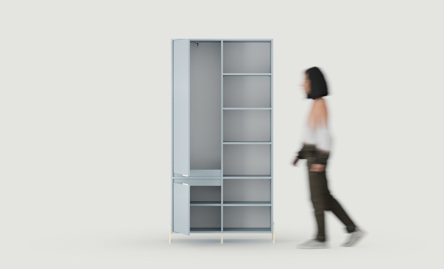 Armoire INEA ISZ3
Couleur : Bleu colombe
Couleur des pieds et des poignées : Acier Inea Milky Way