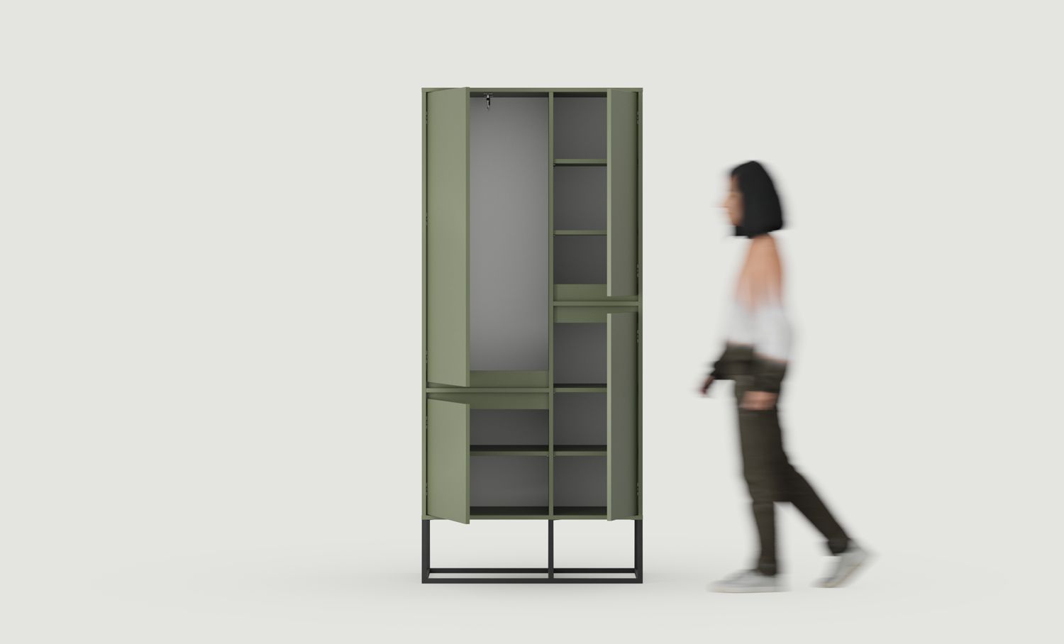 Armoire asymétrique ODIS SZOA2
Couleur : Vert Cyprès
Couleur des pieds : acier ODIS noir