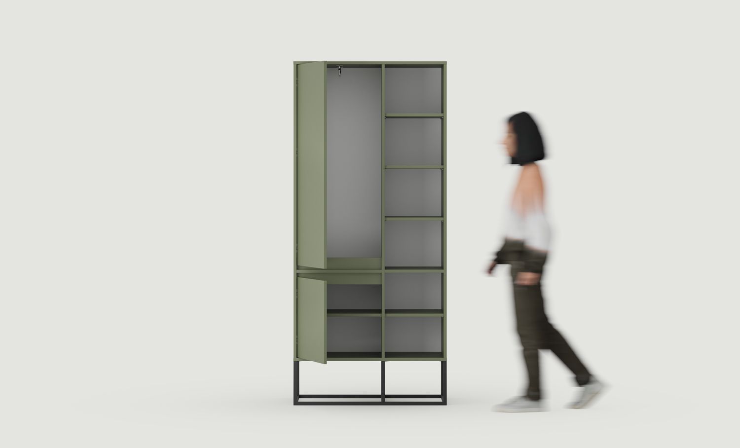 Armoire asymétrique ODIS SZOA4
Couleur : Vert Cyprès
Couleur des pieds : acier ODIS noir