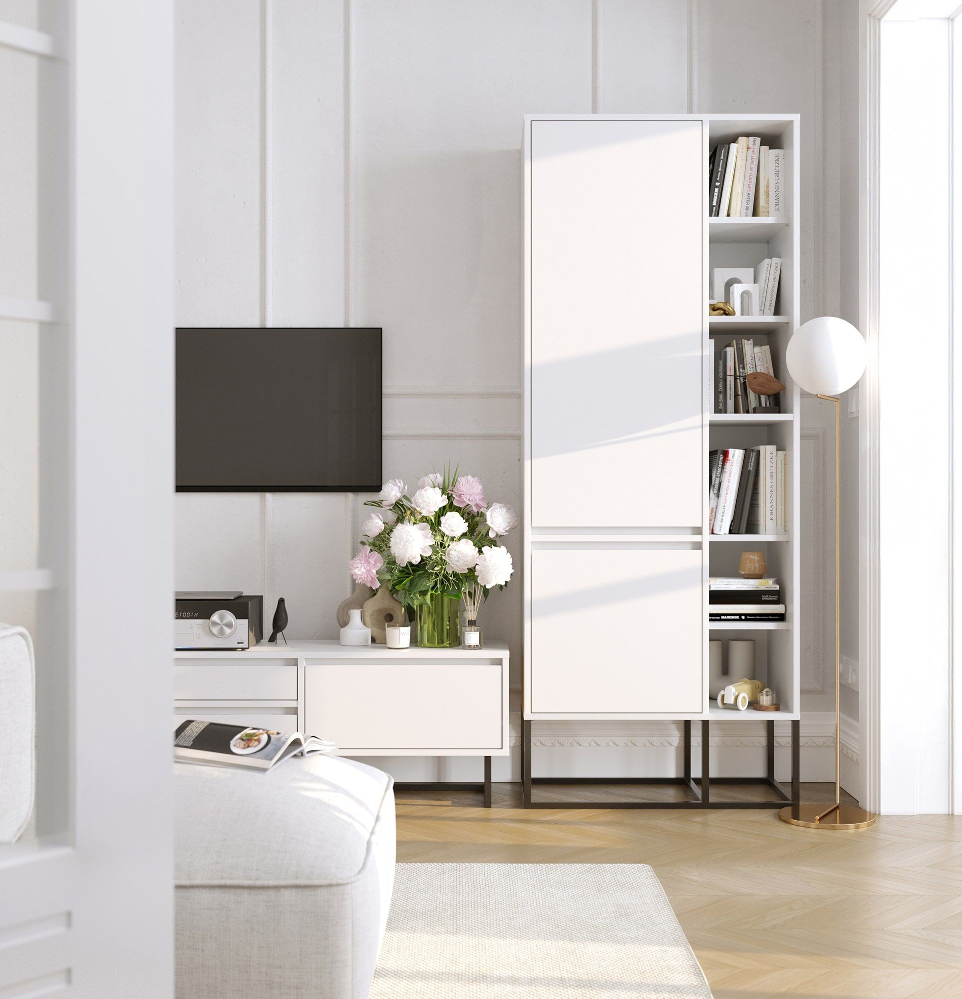 Armoire asymétrique ODIS SZOA4
Couleur : Blanc Porcelaine
Couleur du pied : ODIS acier noir