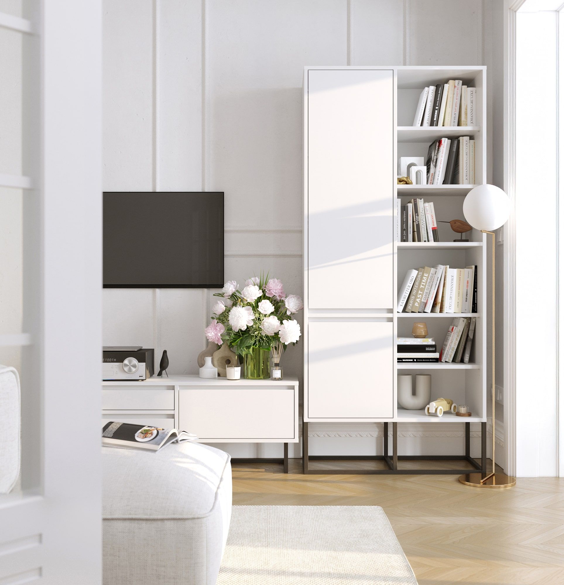 Armoire ODIS SZO4
Couleur : blanc porcelaine
Couleur des pieds : acier ODIS noir