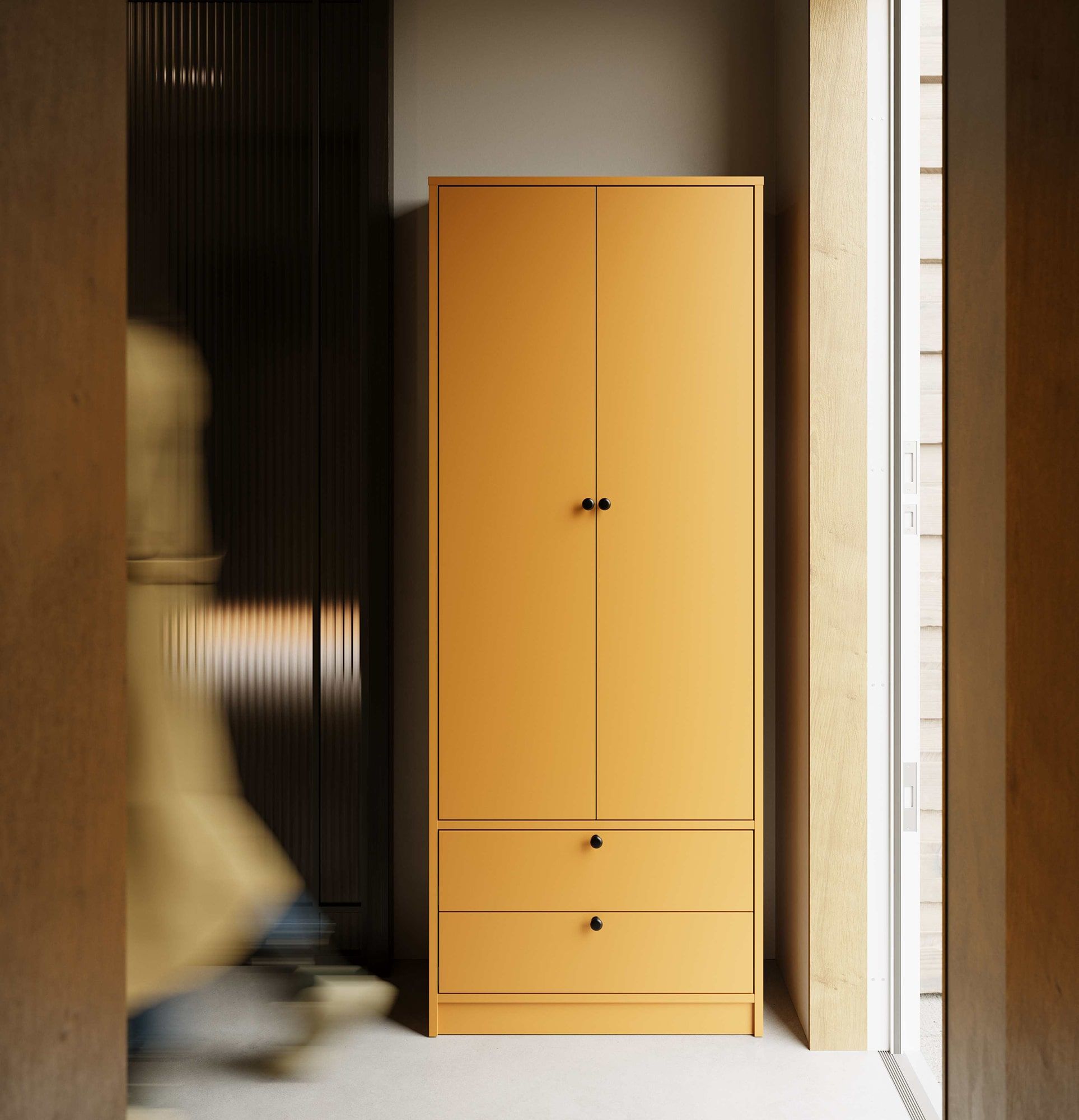 Armoire S01
Couleur : moutarde vintage
Poignée : bouton FREJA noir GFCZ