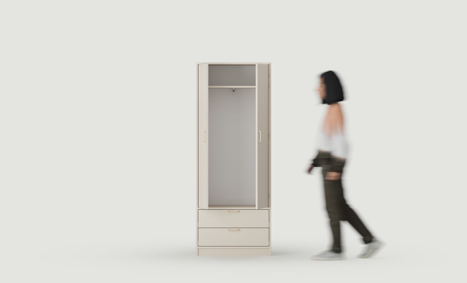 Armoire S01
Couleur : Cachemire enveloppant
Poignée : Poignée JORD Gold JZ