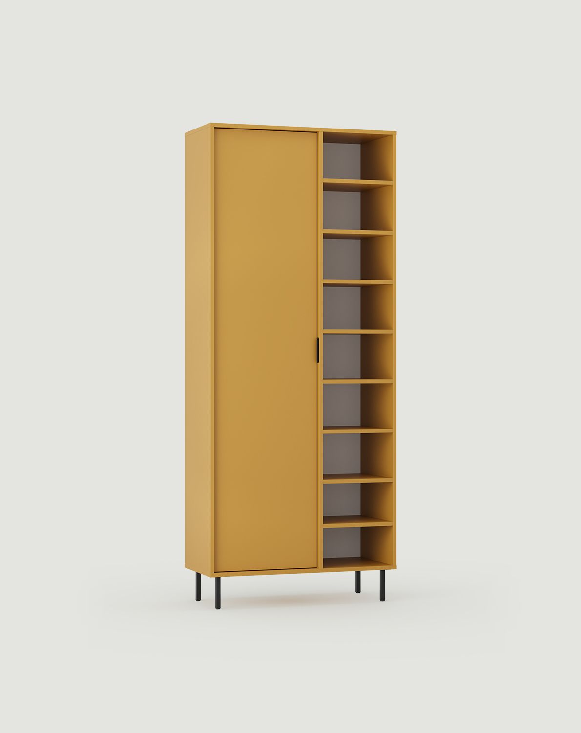 Armoire asymétrique SIGI SZSA1
Couleur : Moutarde vintage
Pied : Noir
Poignée : Poignée LING noire