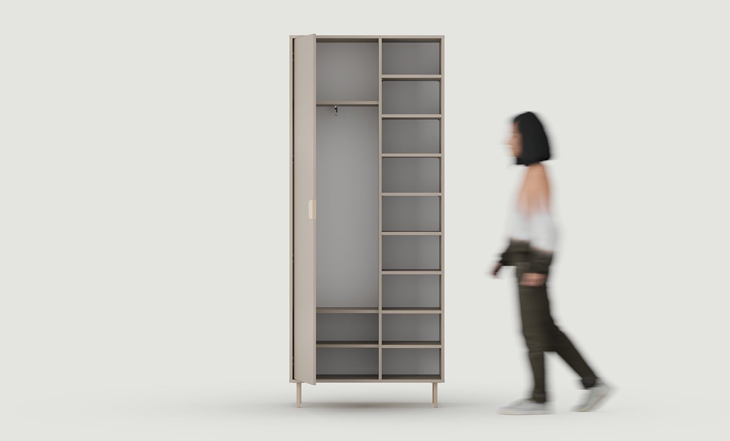 Armoire asymétrique SIGI SZSA1
Couleur : Argile cendrée
Pied : Cappuccino
Poignée : LAYERS 110 Cappuccino