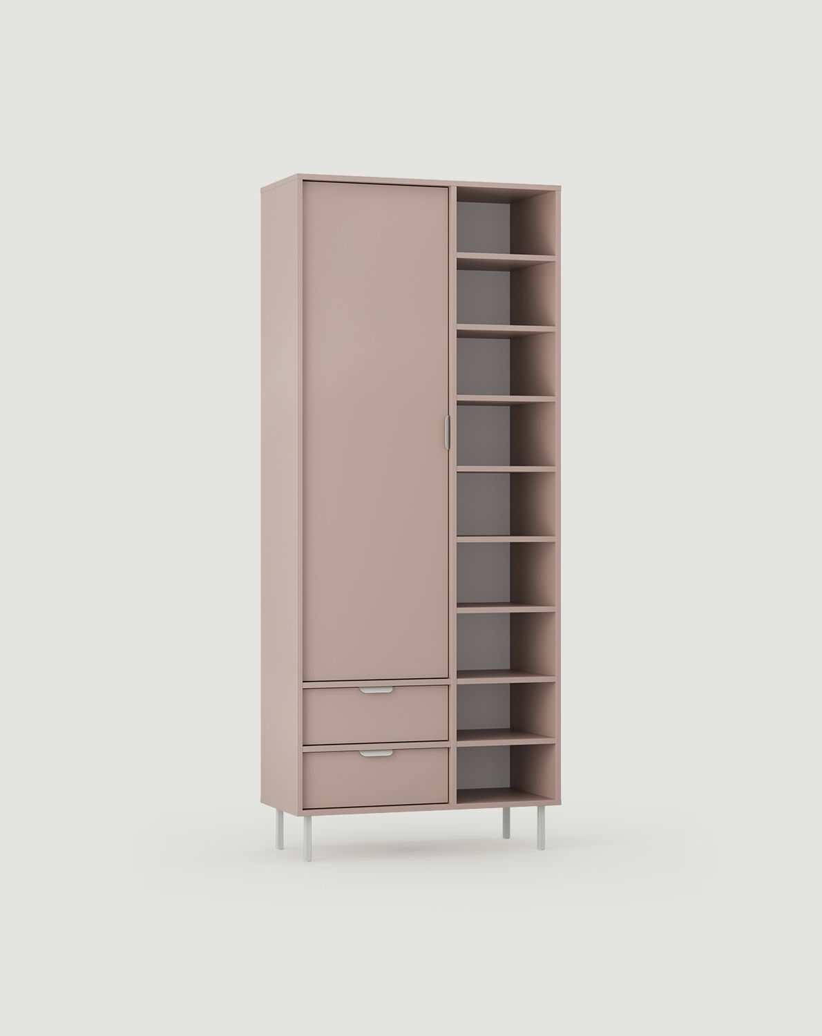 Armoire asymétrique SIGI SZSA2
Couleur : Rose antique
Pied : pistache laiteuse
Poignée : LAYERS 110 pistache laiteuse