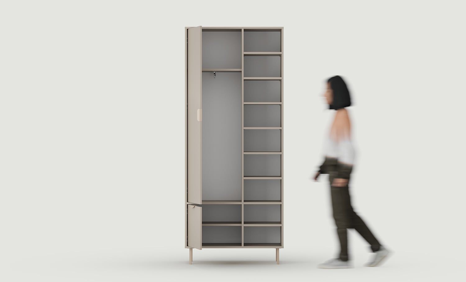 Armoire asymétrique SIGI SZSA3
Couleur : Argile cendrée
Pied : Cappuccino
Poignée : LAYERS 110 Cappuccino