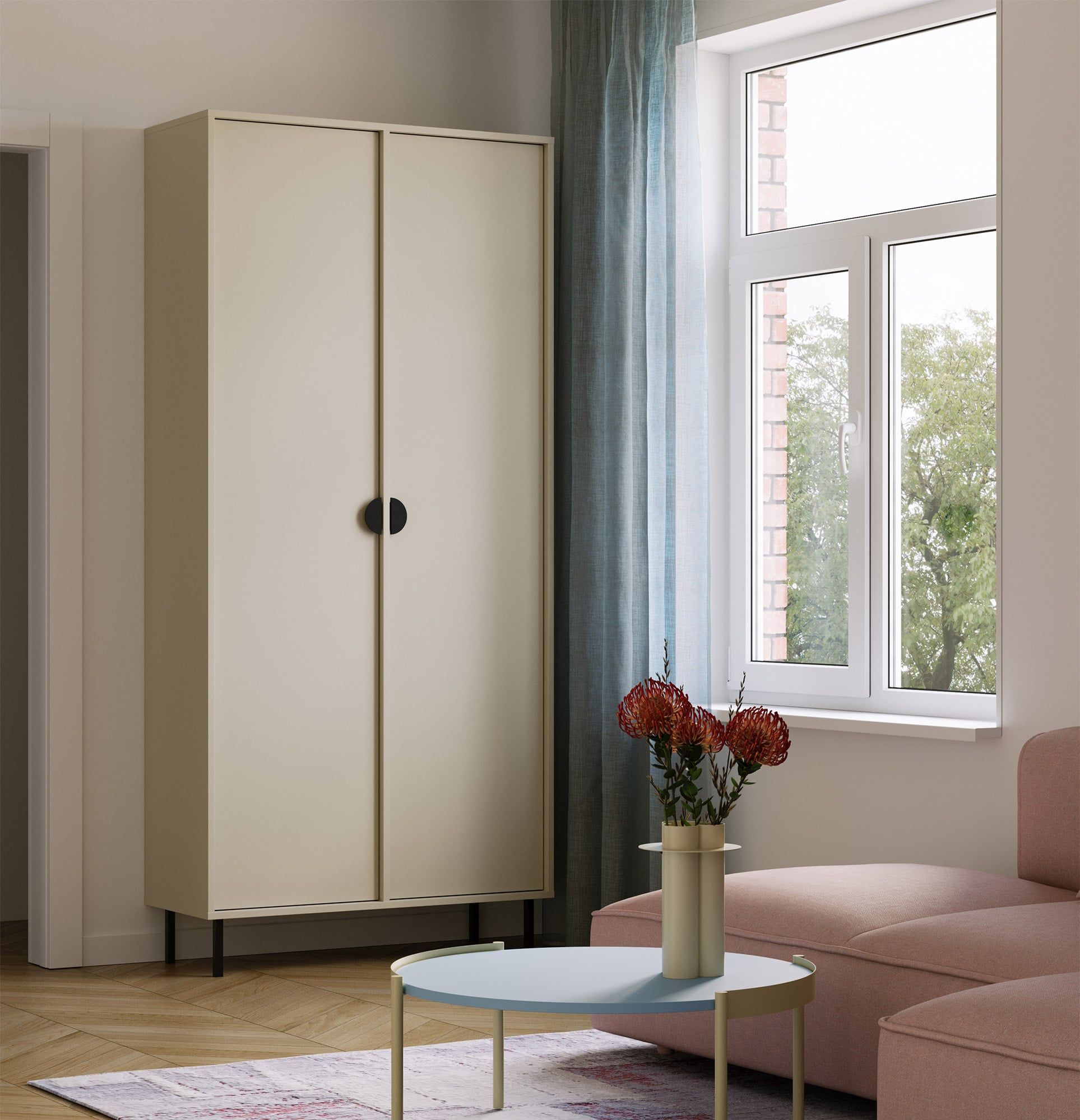 Armoire SIGI SZS1
Couleur : Voie lactée
Pied : Noir
Poignée : Poignée RIND Noir