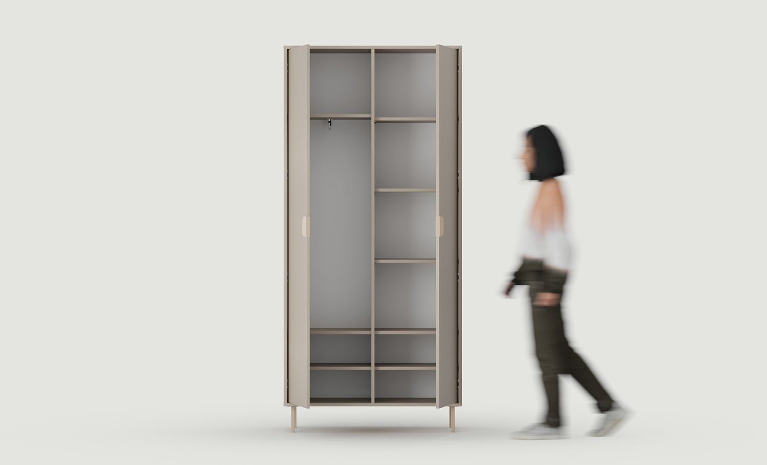 Armoire SIGI SZS1
Couleur : Argile cendrée
Pied : Cappuccino
Poignée : LAYERS 110 Cappuccino