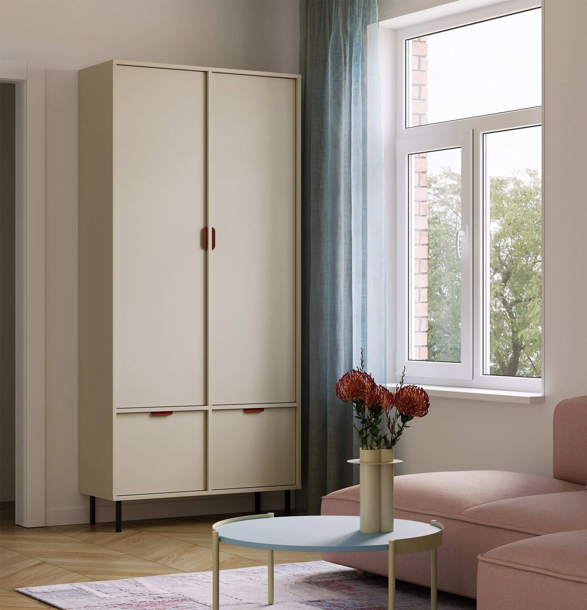 Armoire SIGI SZS3
Couleur : Voie lactée
Pied : Noir
Poignée : LAYERS 110 Fire Terracotta