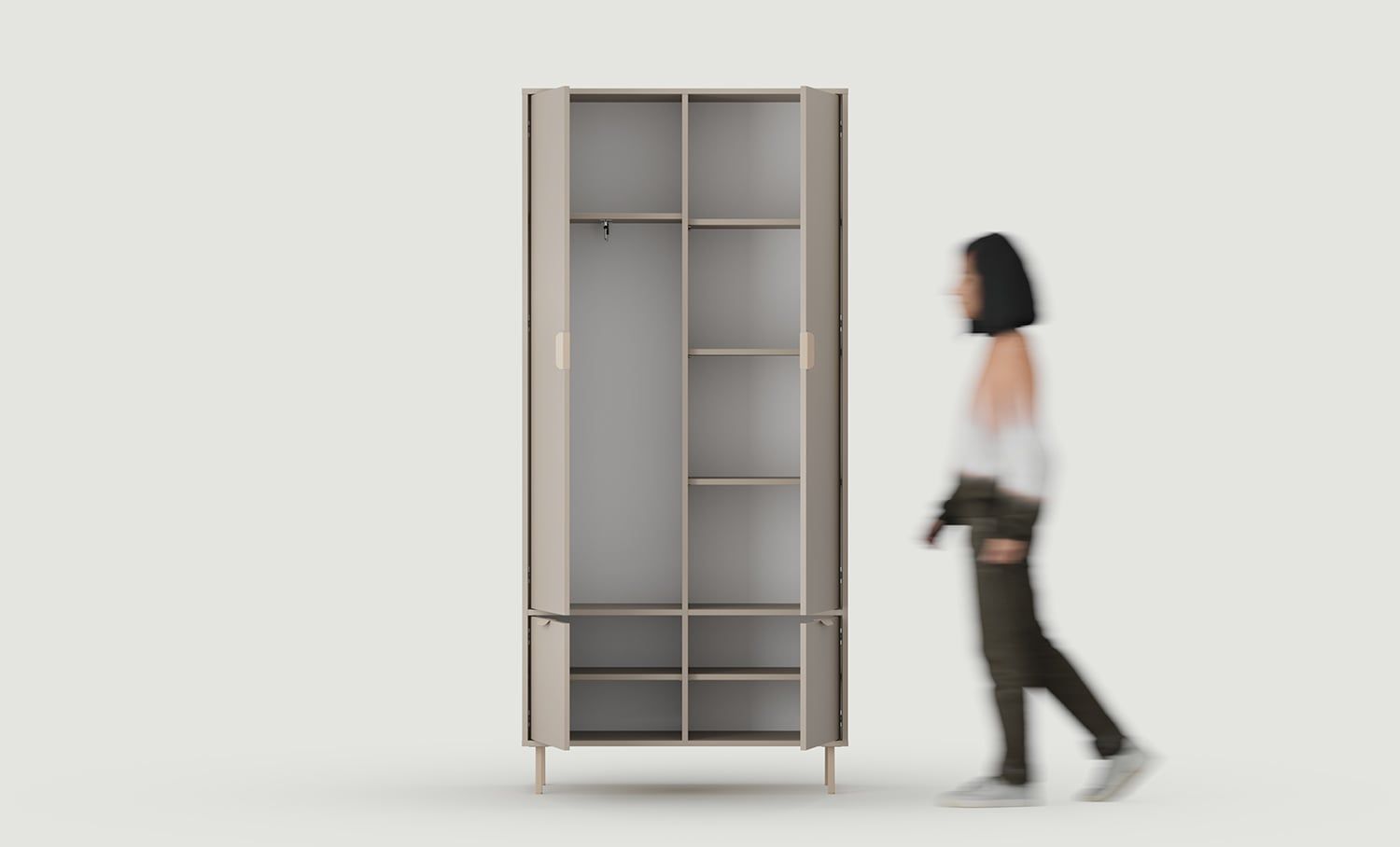Armoire SIGI SZS3
Couleur : Argile cendrée
Pied : Cappuccino
Poignée : LAYERS 110 Cappuccino