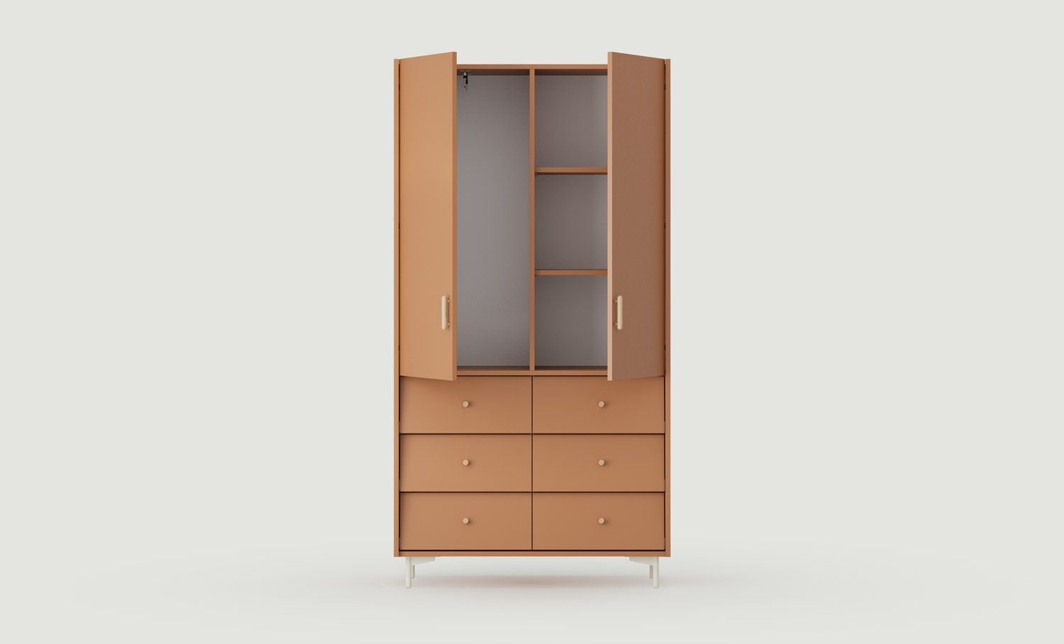 Armoire SKRA SKR49
Couleur : Sahara Deep
Poignée supérieure : Chêne Cigare
Poignée inférieure : bouton en chêne
Pied : Milky Way