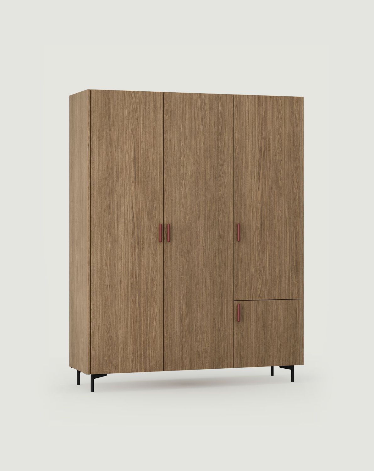 Armoire SKRA SKR54
Couleur : Chêne chocolaté
Pied : noir
Poignée : Bourgogne cigare