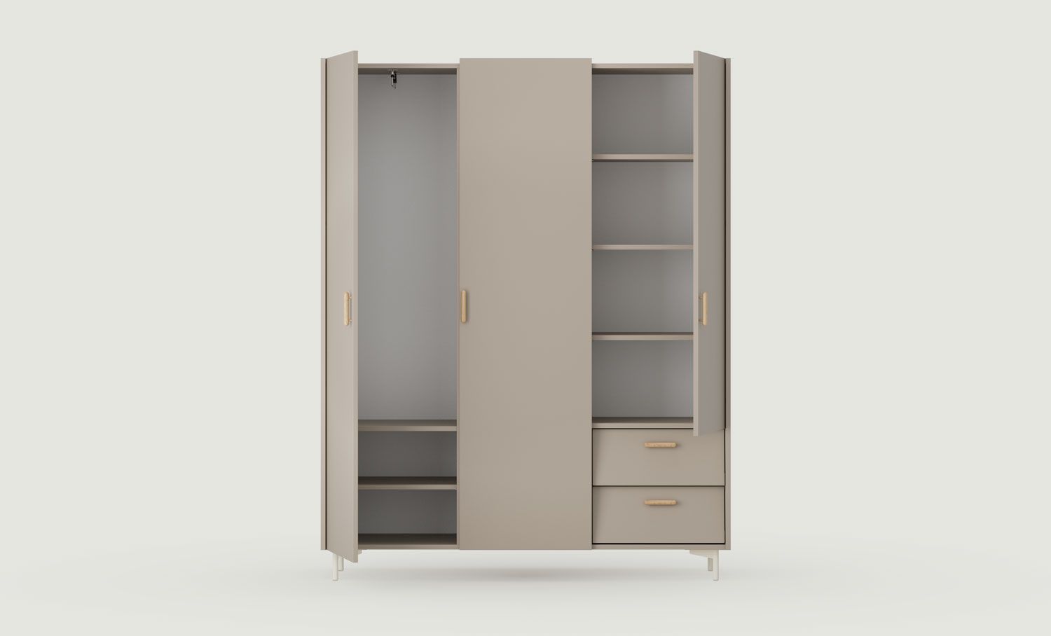 Armoire SKRA SKR56
Couleur : Argile cendrée
Pied : Milky Way
Poignée : Cigar Oak
                            