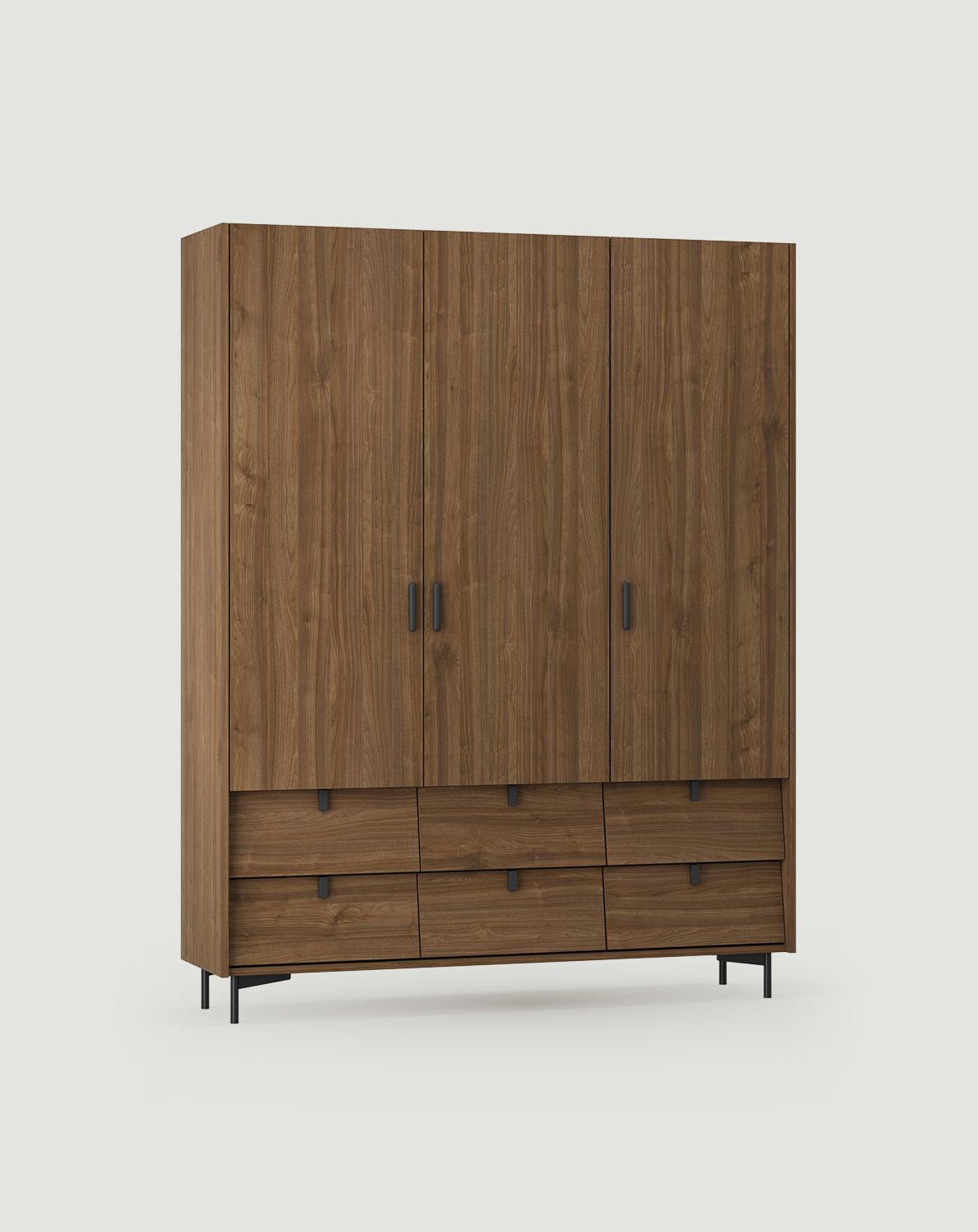 Armoire SKRA SKR58
Couleur : Noyer foncé
Poignée supérieure : Noir Cigare
Poignée inférieure : Coin noir
Pied : Noir