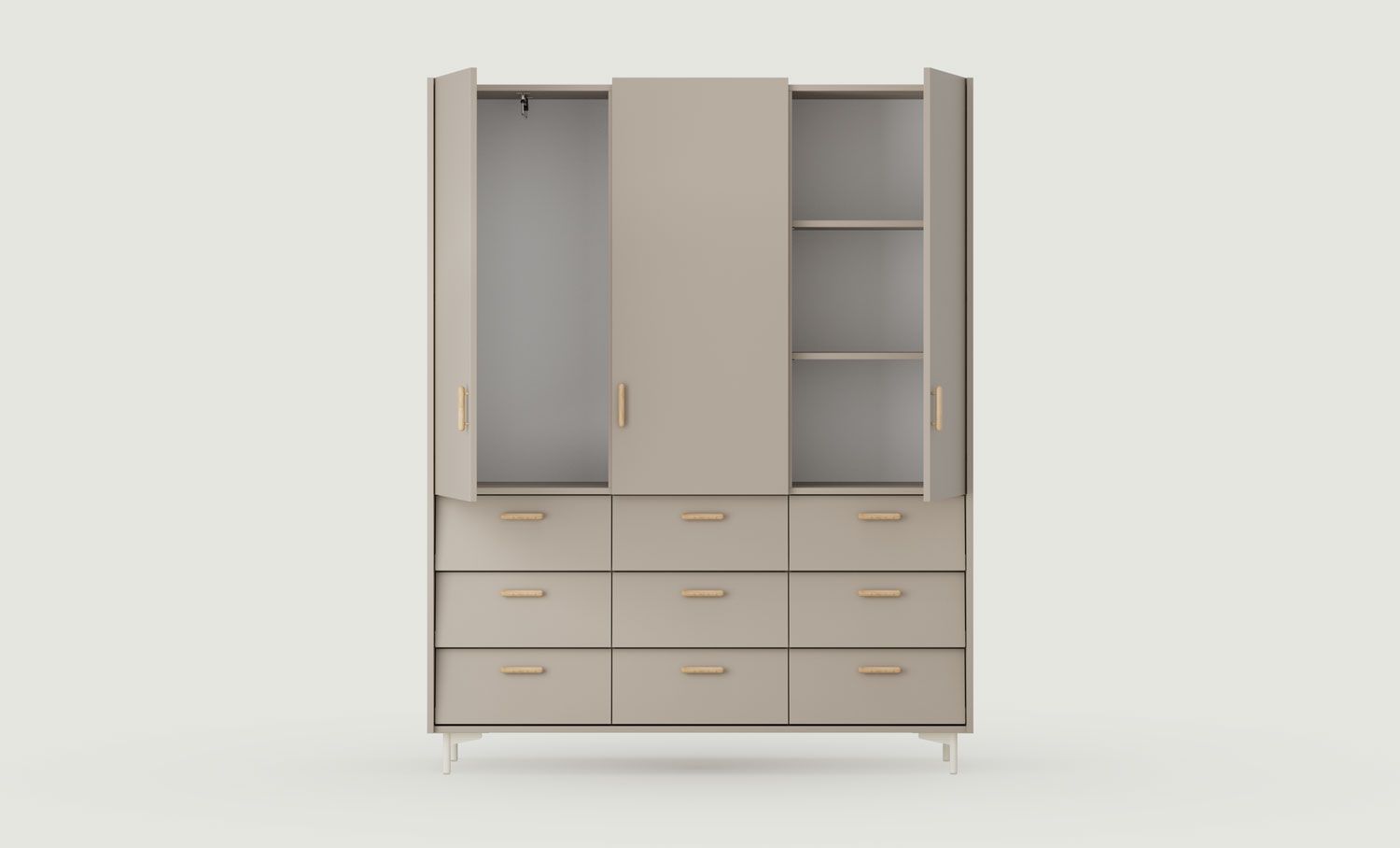 Armoire SKRA SKR59
Couleur : Argile cendrée
Pied : Milky Way
Poignée : Cigar Oak
                            
