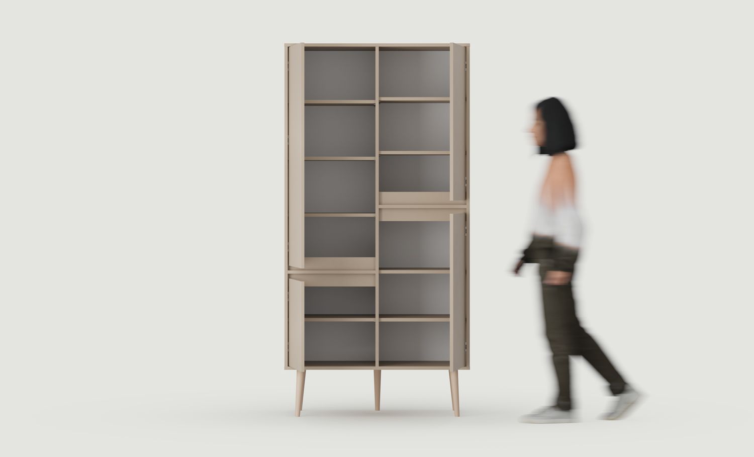 Armoire avec étagères FENRIS SZF3
Couleur : Argile cendrée
Pieds : Noyer Hêtre teinté