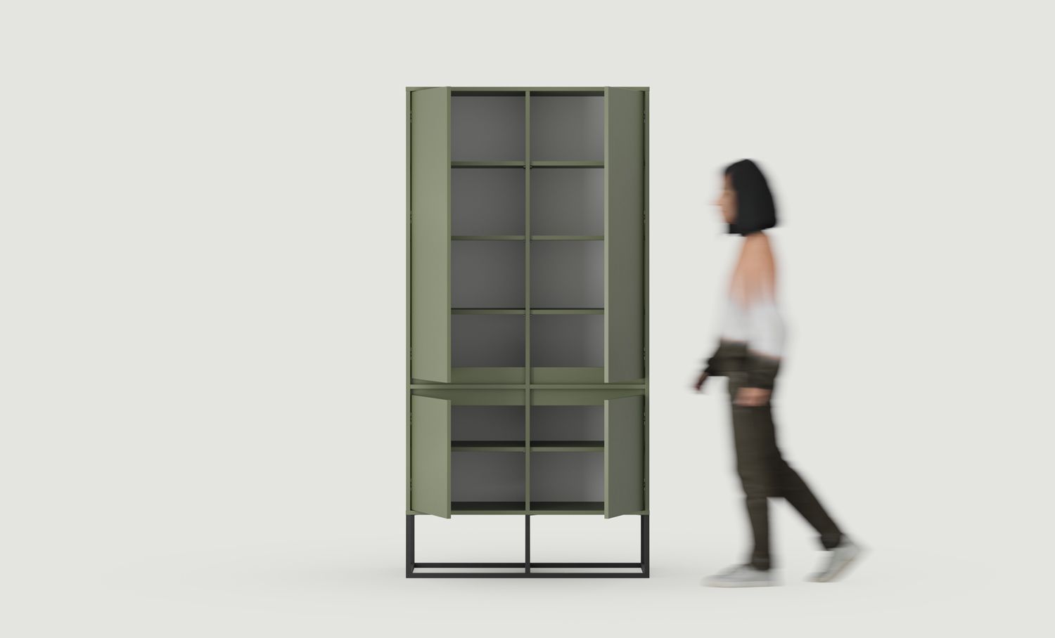 Armoire avec étagères ODIS SZO5
Couleur : vert cyprès
Couleur des pieds : acier ODIS noir