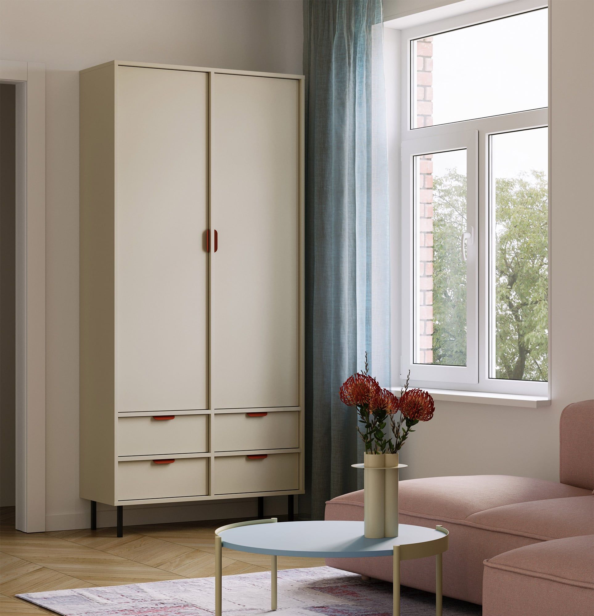Armoire avec étagères SIGI SZS5
Couleur : Voie lactée
Pied : Noir
Poignée : LAYERS 110 Fire Terracotta
                            