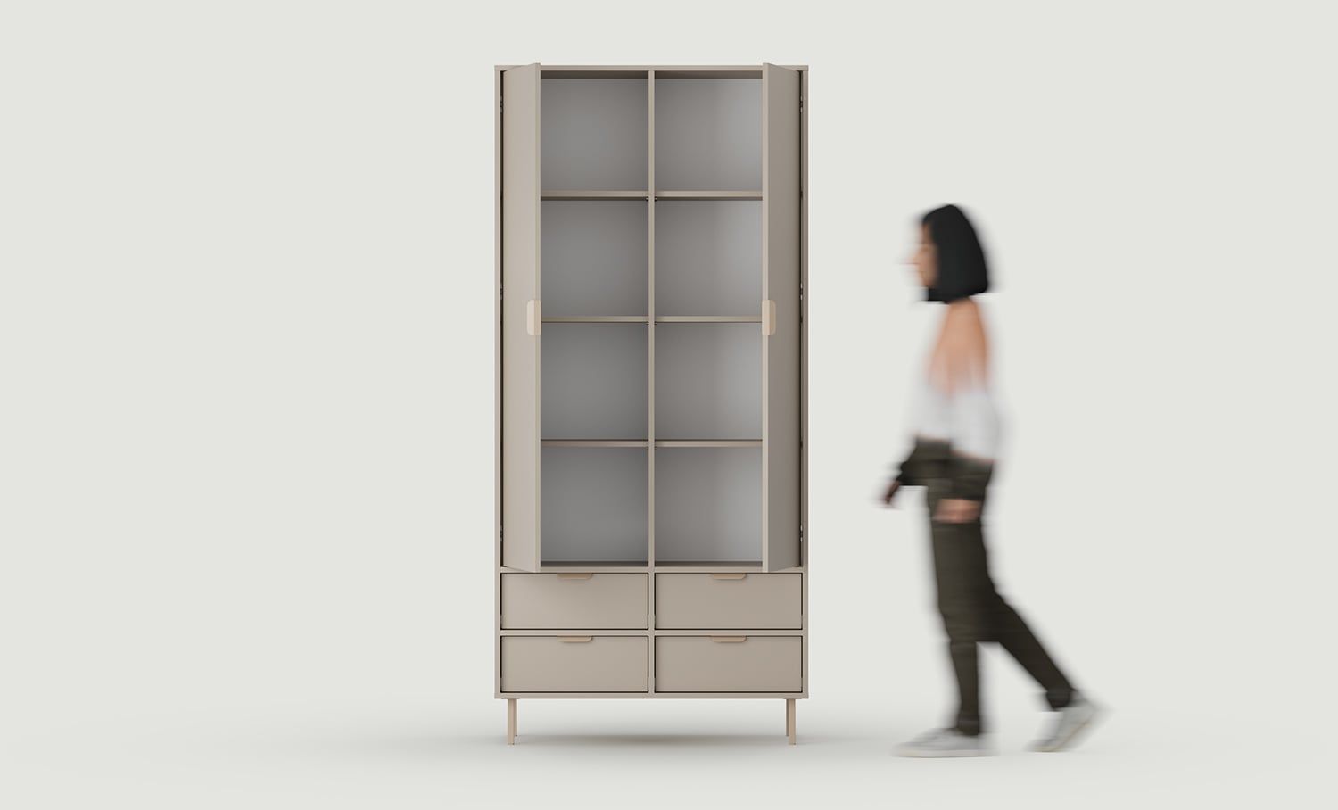 Armoire avec étagères SIGI SZS5
Couleur : Frêne Blanc Argile
Pied : Cappuccino
Poignée : LAYERS 110 Cappuccino
                            