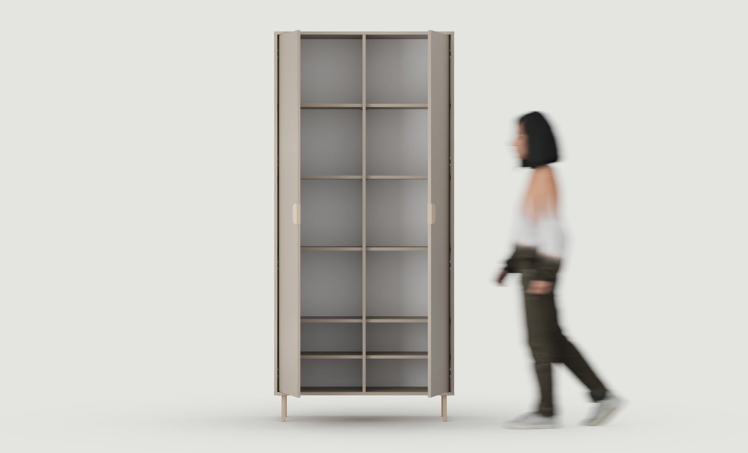 Armoire avec étagères SIGI SZS6
Couleur : Frêne Blanc Argile
Pied : Cappuccino
Poignée : LAYERS 110 Cappuccino