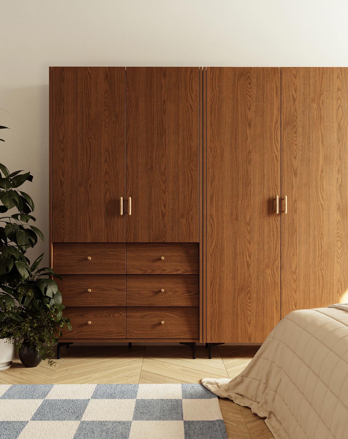 Armoire SKRA SKR49
Couleur : Chêne rustique
Poignée supérieure : Chêne cigare
Poignée inférieure : bouton en chêne
Pied : Noir
                            