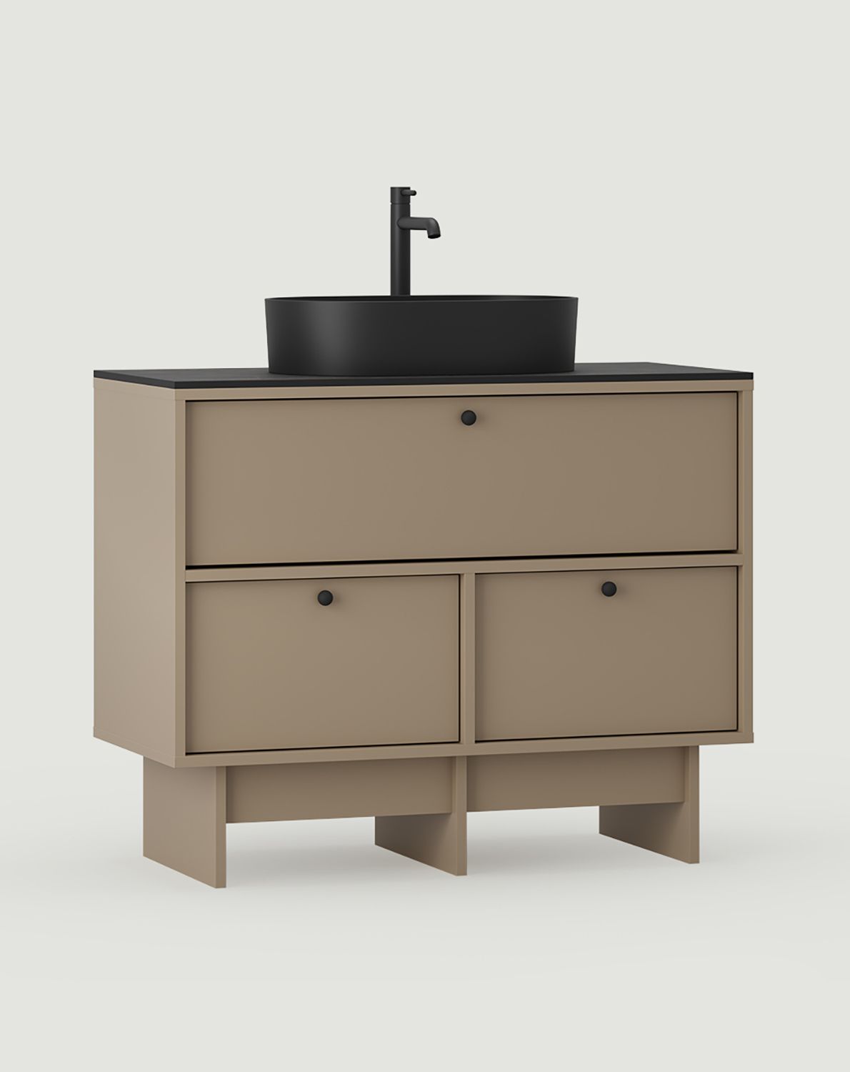 Meuble KABE avec lavabo OMNIRES KU01 en style JAPANDI
Couleur : Cappuccino
Poignée : Kula Black KD
Vasque : OVO M+ Black Lava OMNIRES
Robinet : Tall Y Noir OMNIRES
Plan de travail : Marbre Noir Sinter