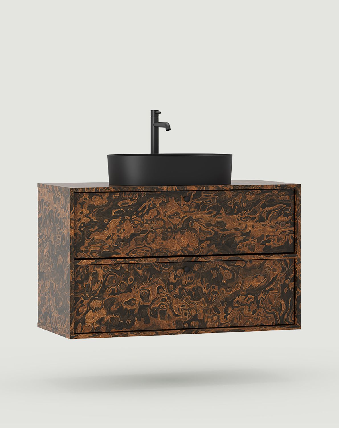 Meuble KABE avec vasque OMNIRES murale WKU02 en style JAPANDI
Couleur : placage Noyer noir Alpi
Poignée : Poignée boule Noir KD
Lavabo : OVO M+ Black LAVA OMNIRES
Robinet : Tall Y Noir OMNIRES
                            