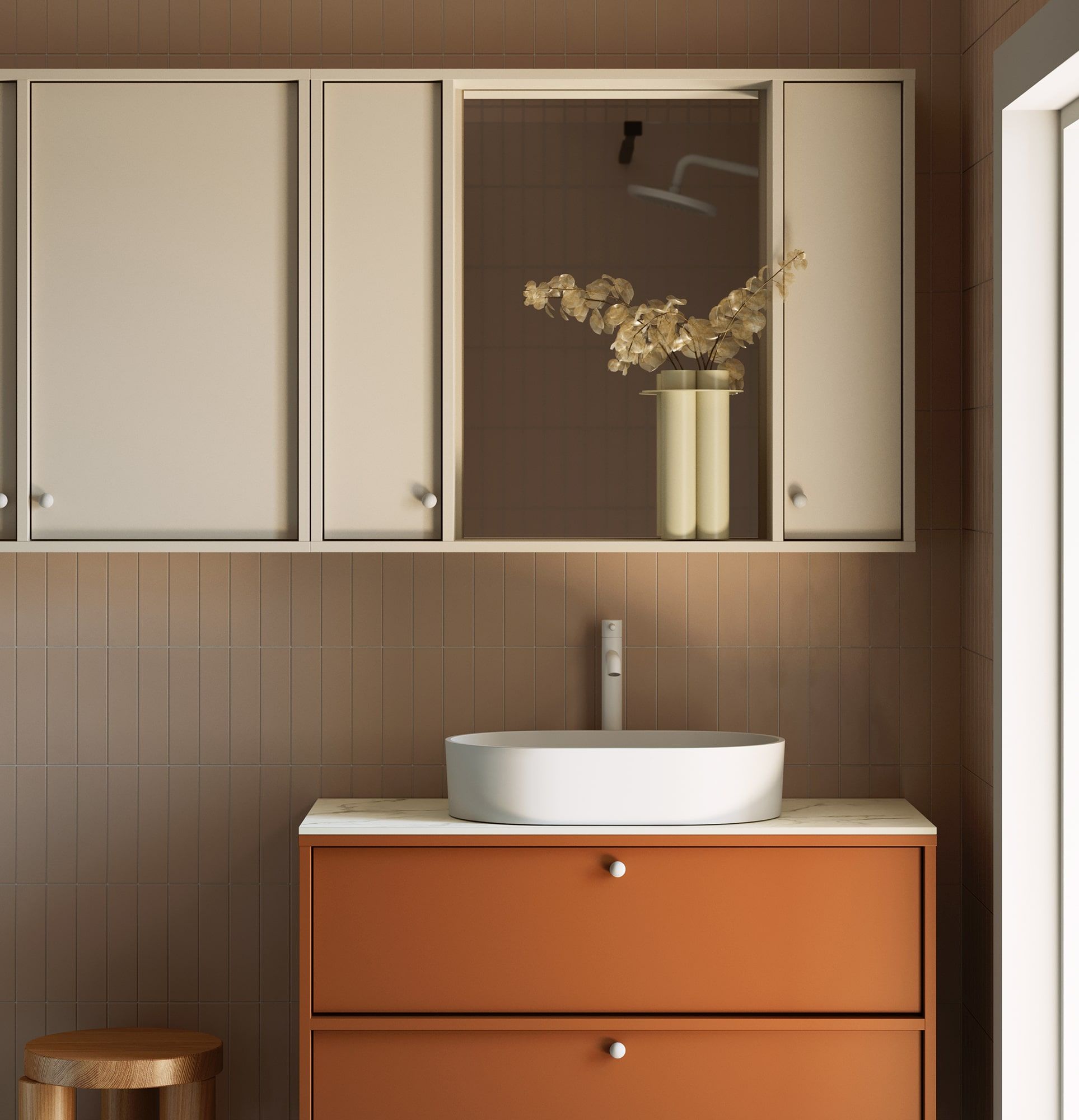 Armoire de toilette avec miroir KABE WKLL02 en style JAPANDI
Couleur : Voie lactée
Poignée : Poignée boule KD blanche