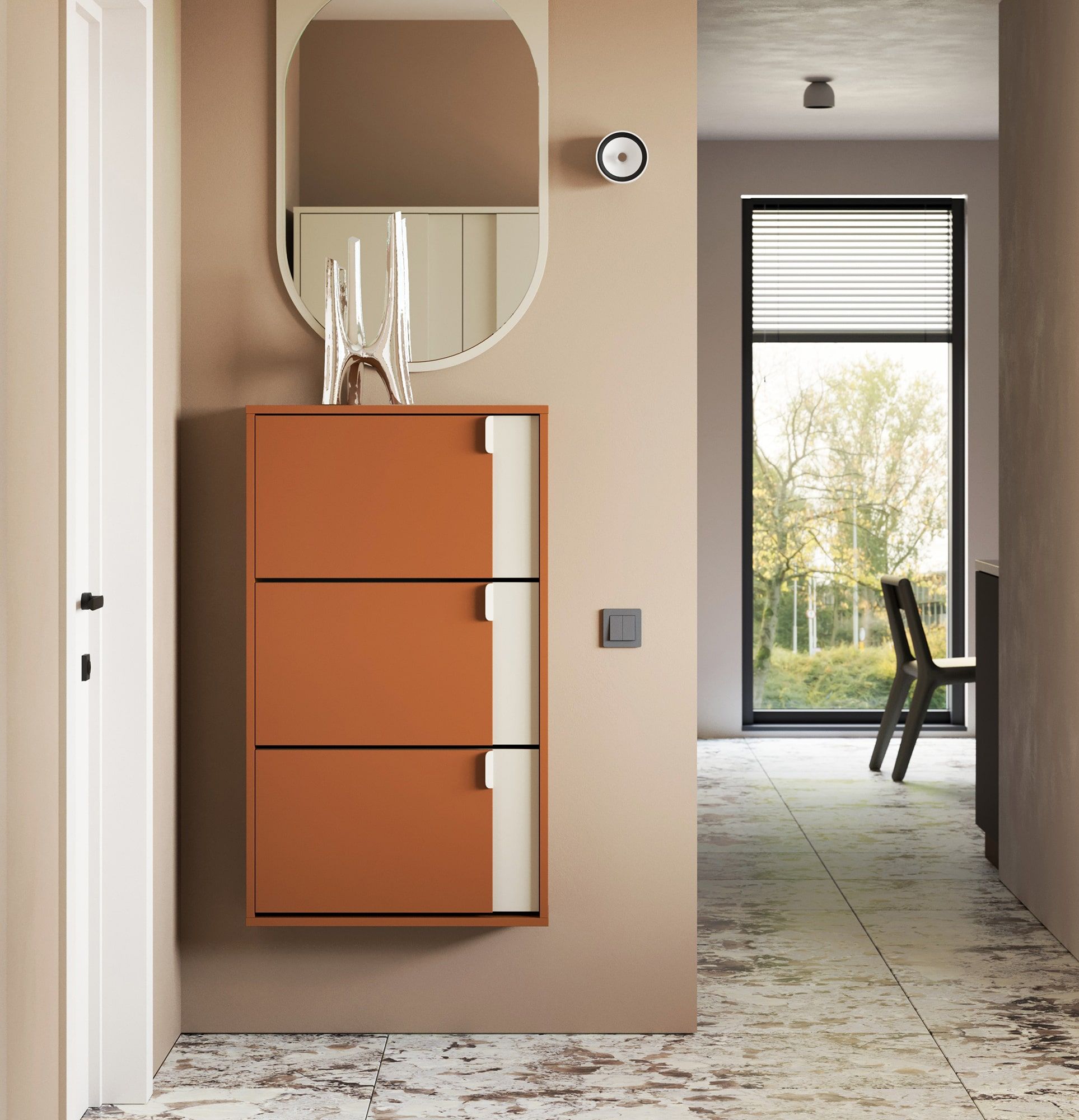 Armoire à chaussures à rabat LAYERS LAY38
Couleur : Sahara Deep
Couleur de la façade de la deuxième couche : Champagne Beige
Poignée : LAYERS 110 Blanc Porcelaine
