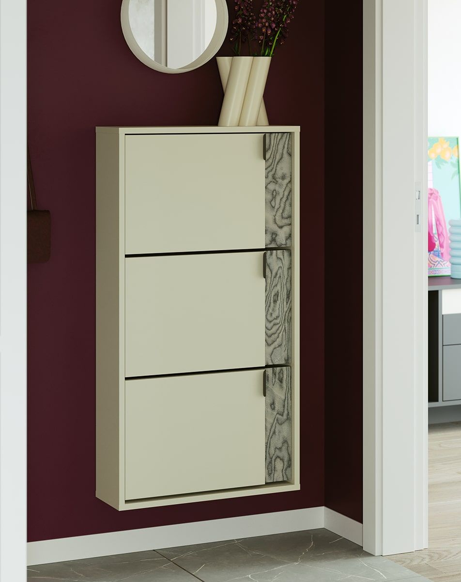 Armoire à chaussures à rabat LAYERS LAY39
Coloris : Voie lactée
Couleur de la deuxième couche de la façade : Placage gris Sottsass
Poignée : poignée LAYERS 110 Deep Basalt