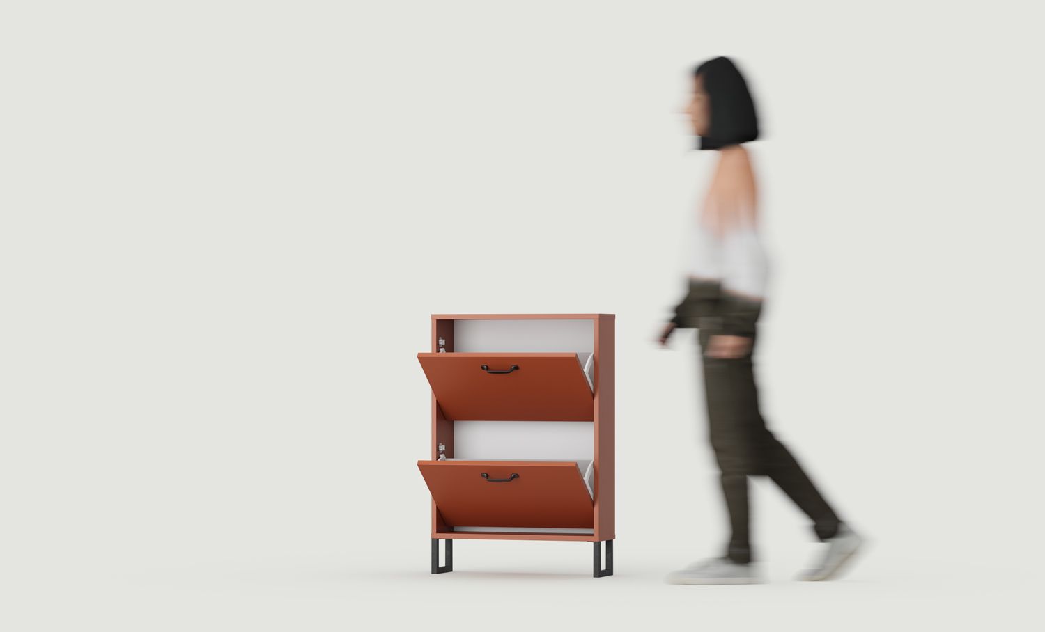ODIS SBK2O armoire à chaussures à rabat
Couleur : Terracotta ardent
Couleur du pied : ODIS Black Steel
Poignée : JORD Black JCZ