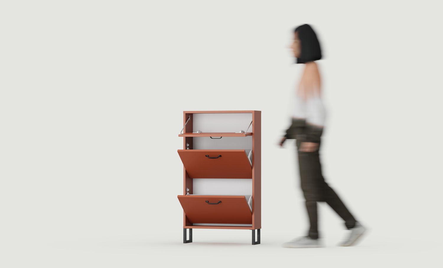 ODIS SBK4O armoire à chaussures à rabat
Couleur : Terracotta ardent
Couleur du pied : ODIS Black Steel
Poignée : JORD Black JCZ