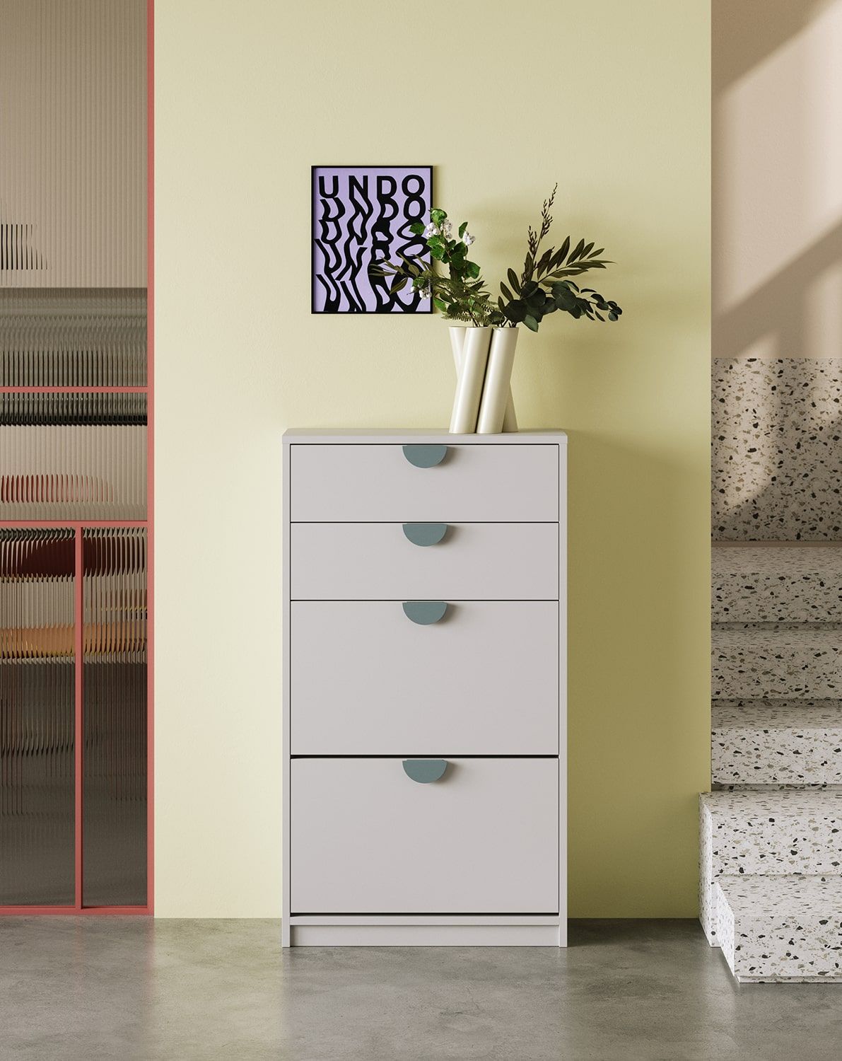 SBK5CS armoire à chaussures sur pied
Couleur : Gris silencieux
Poignée : poignée en bois de frêne RIND