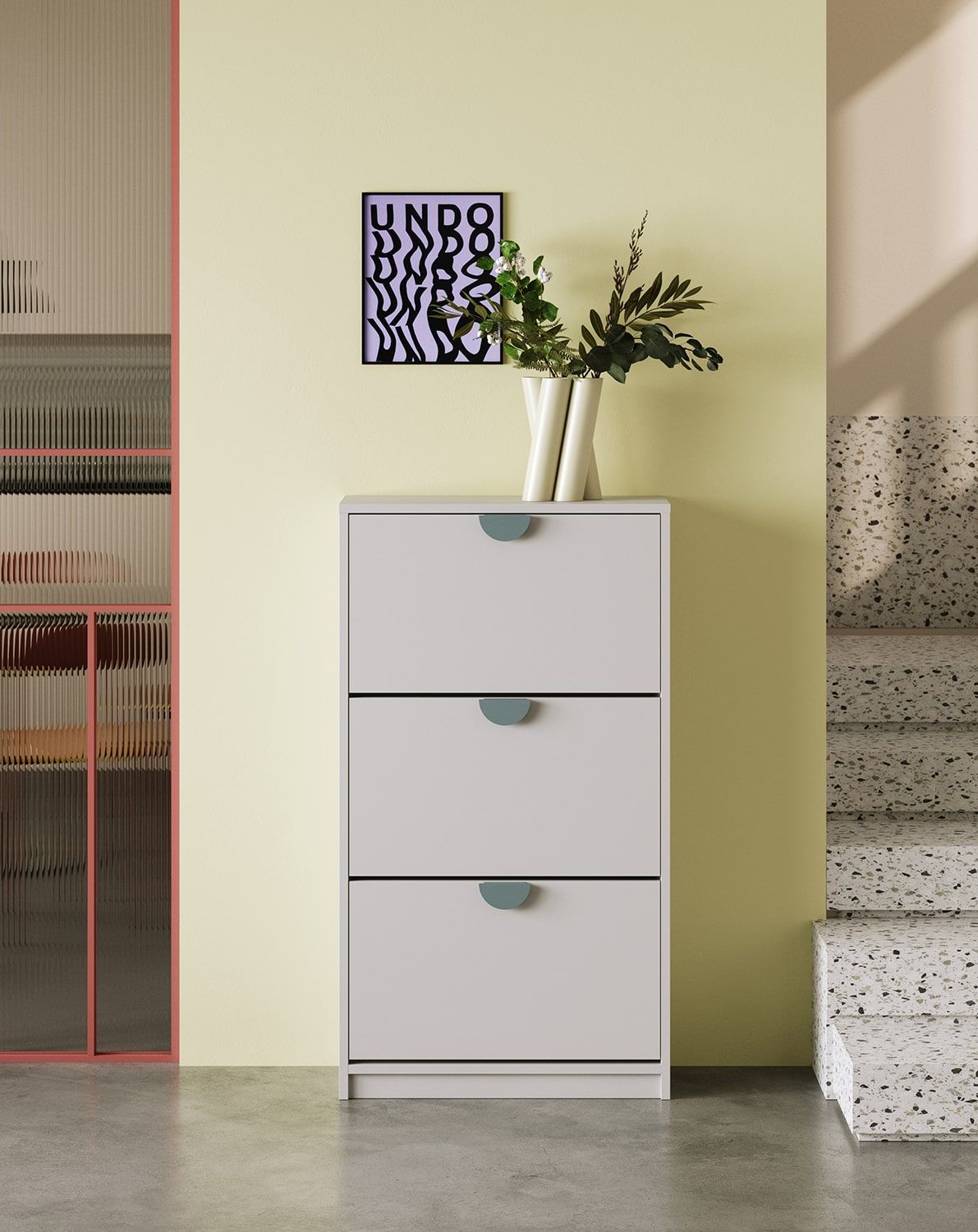 SBK6CD armoire à chaussures sur pied
Couleur : Gris silencieux
Poignée : poignée en bois de frêne RIND