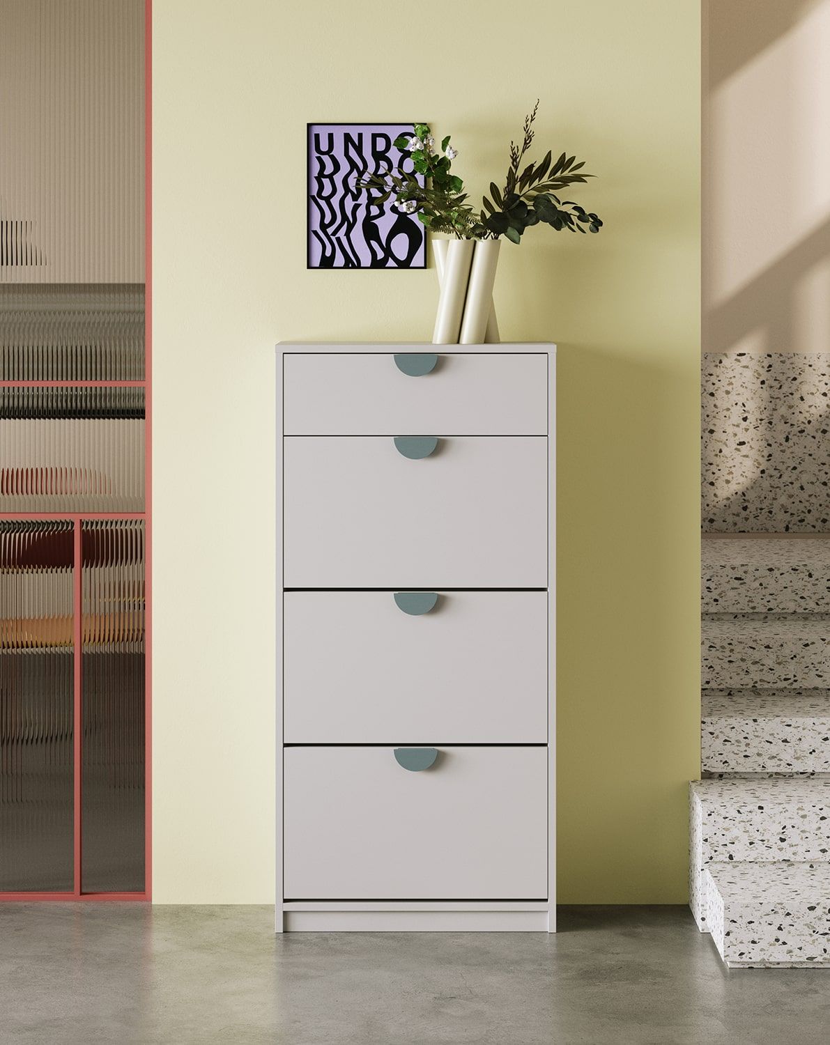 SBK6CDS armoire à chaussures sur pied
Couleur : Gris silencieux
Poignée : poignée en bois de frêne RIND