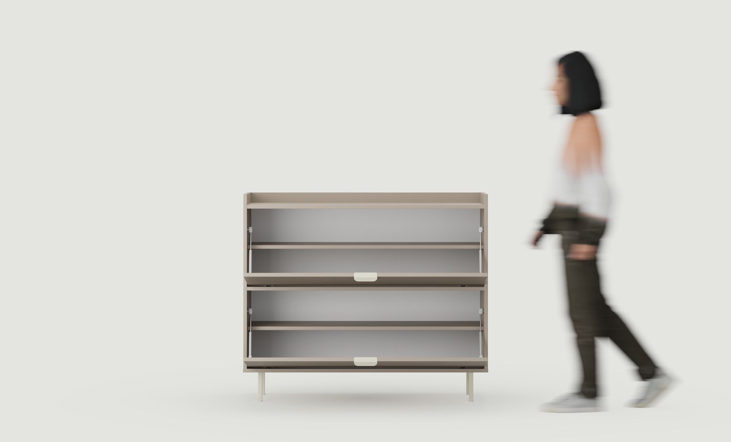 Armoire à chaussures SIGI Duo SBG1D
Couleur : Argile cendrée
Pied : Milky Way
Poignée : LAYERS 110 Milky Way