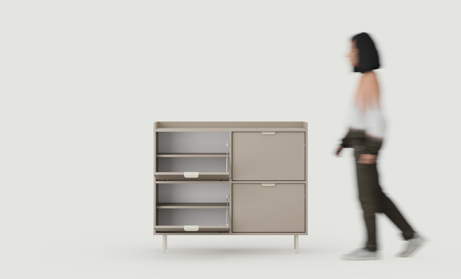 Armoire à chaussures SIGI Duo SBG2D
Couleur : Argile cendrée
Pied : Milky Way
Poignée : LAYERS 110 Milky Way