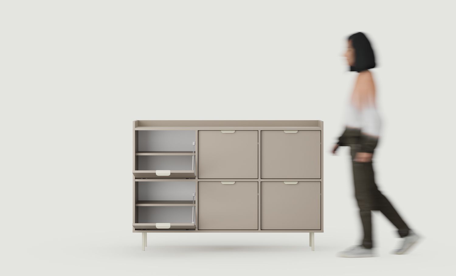 Armoire à chaussures SIGI Duo SBG3D
Couleur : Argile cendrée
Pied : Milky Way
Poignée : LAYERS 110 Milky Way