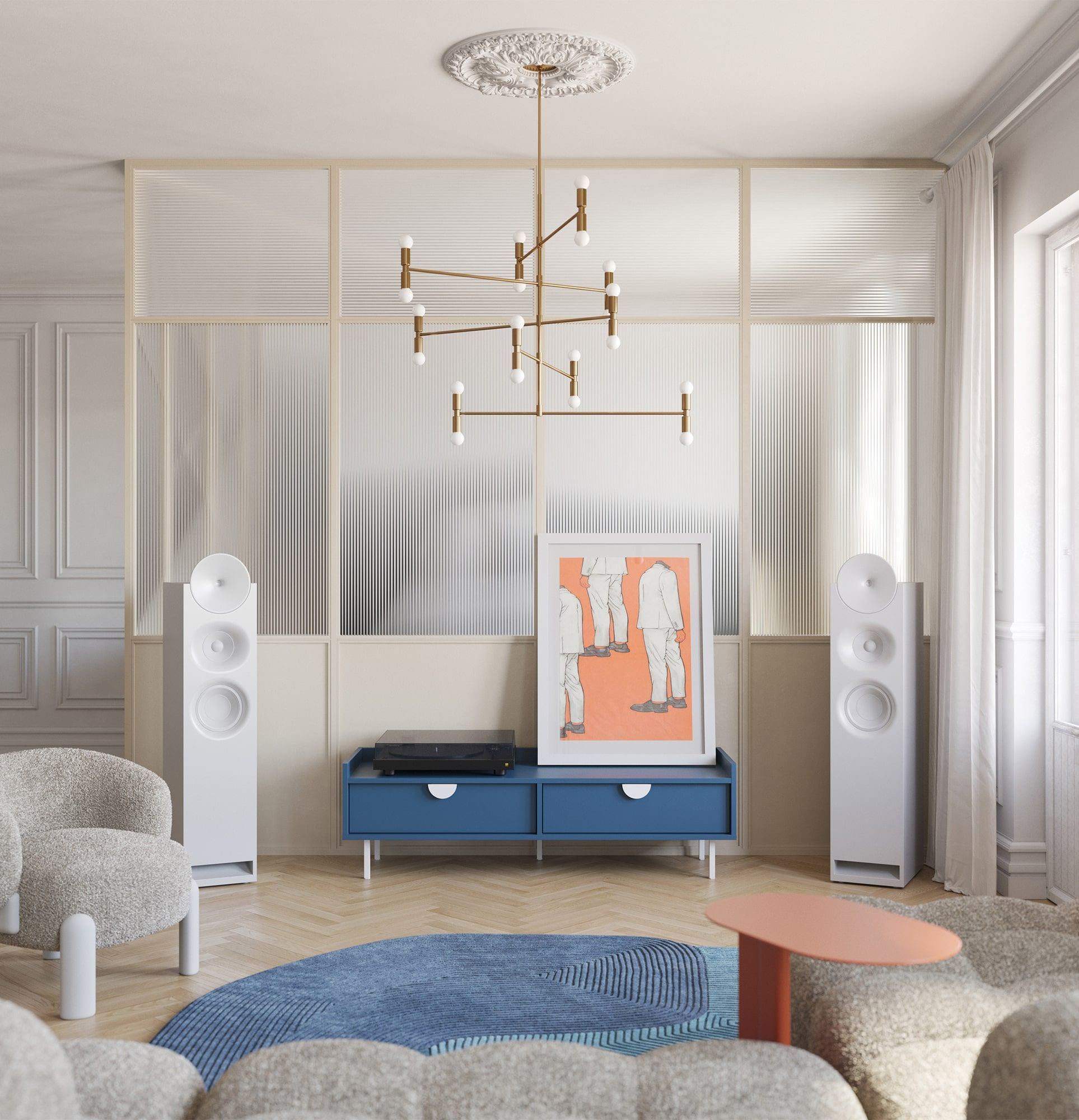 Armoire basse RTV SIGI S1TV1
Couleur : bleu tyrolien
Pied : blanc
Poignée : Poignée RIND Blanc