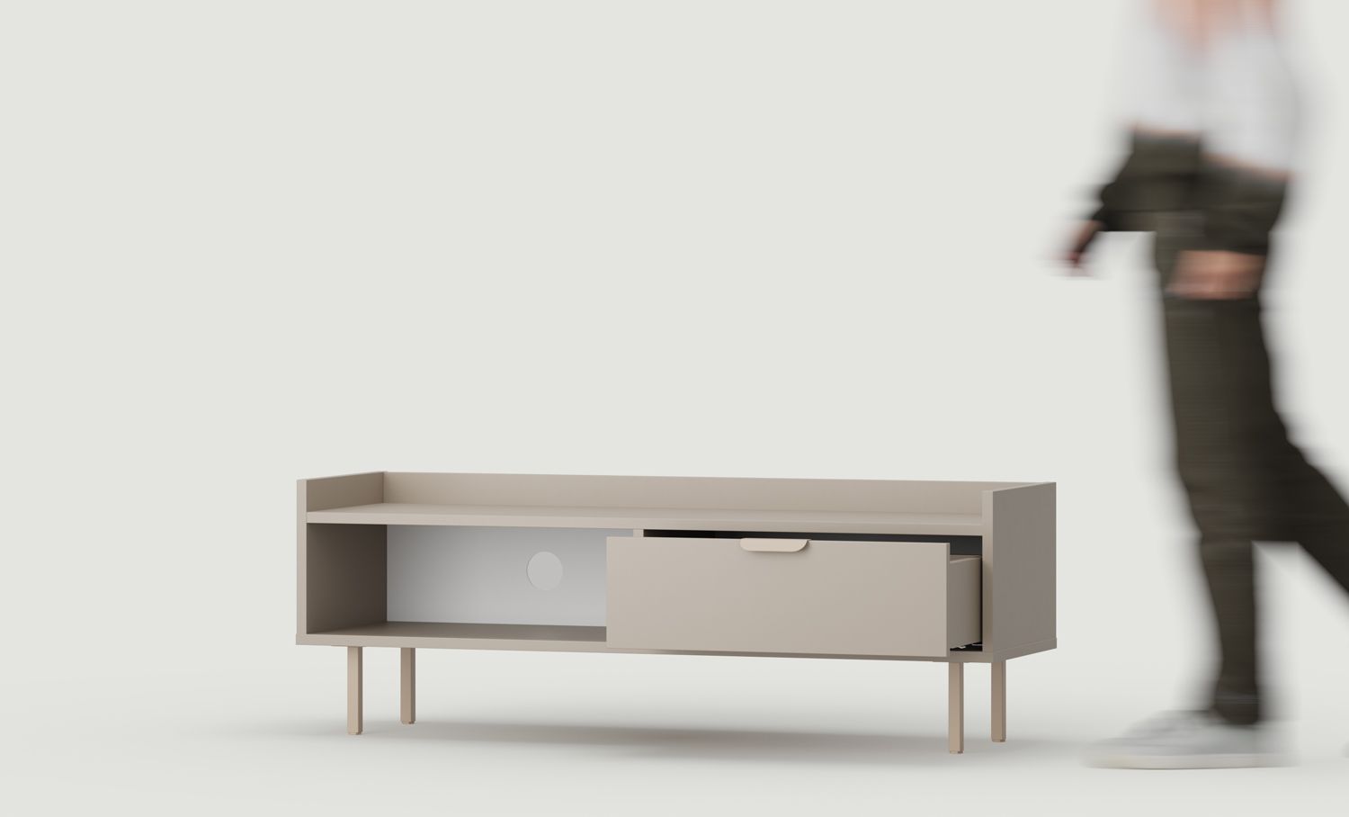 Armoire basse RTV SIGI S1TV2
Couleur : Frêne Blanc Argile
Pied : Cappuccino
Poignée : LAYERS 110 Cappuccino