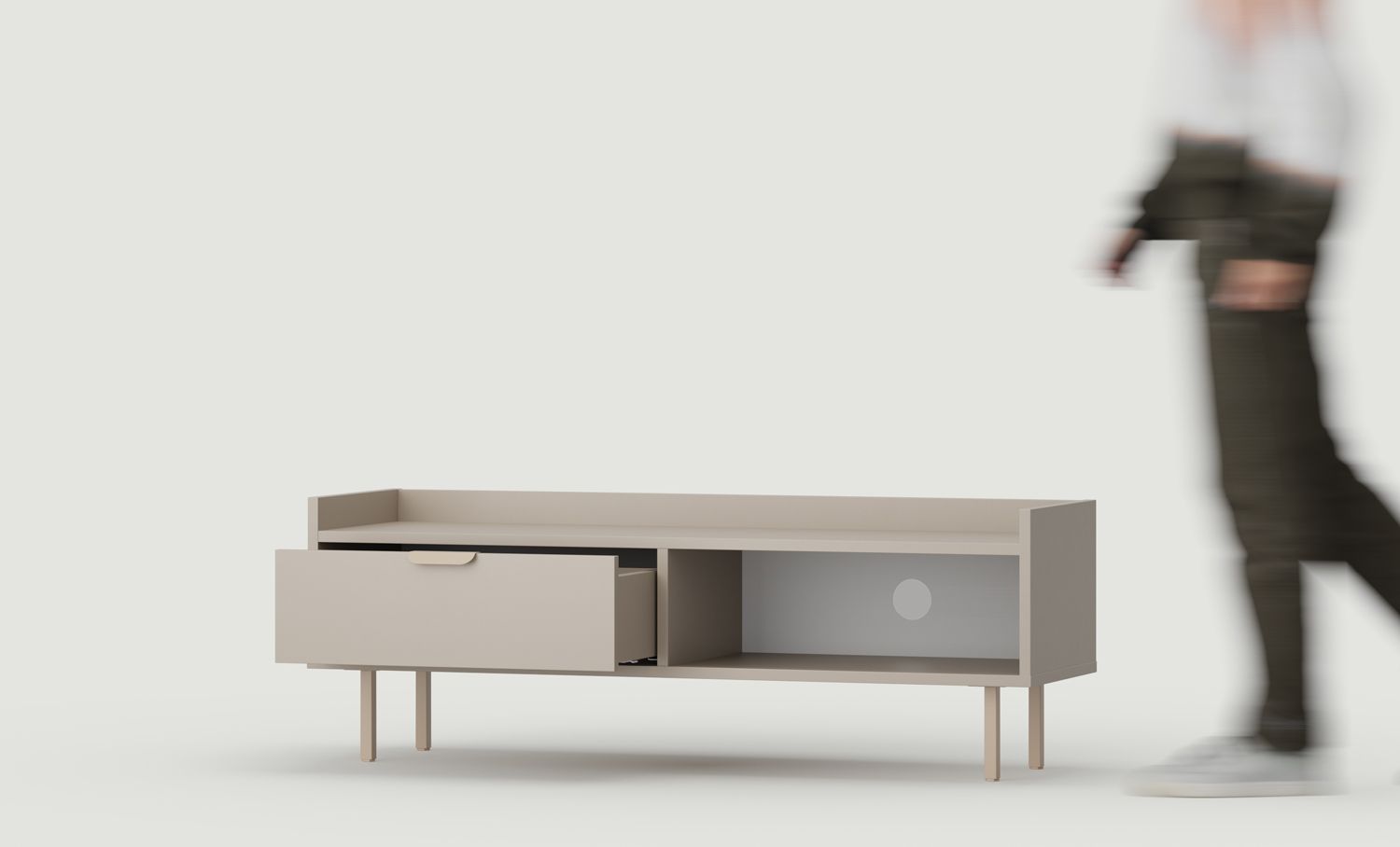 SIGI S1TV3 armoire basse RTV
Couleur : Frêne Blanc Argile
Pied : Cappuccino
Poignée : LAYERS 110 Cappuccino