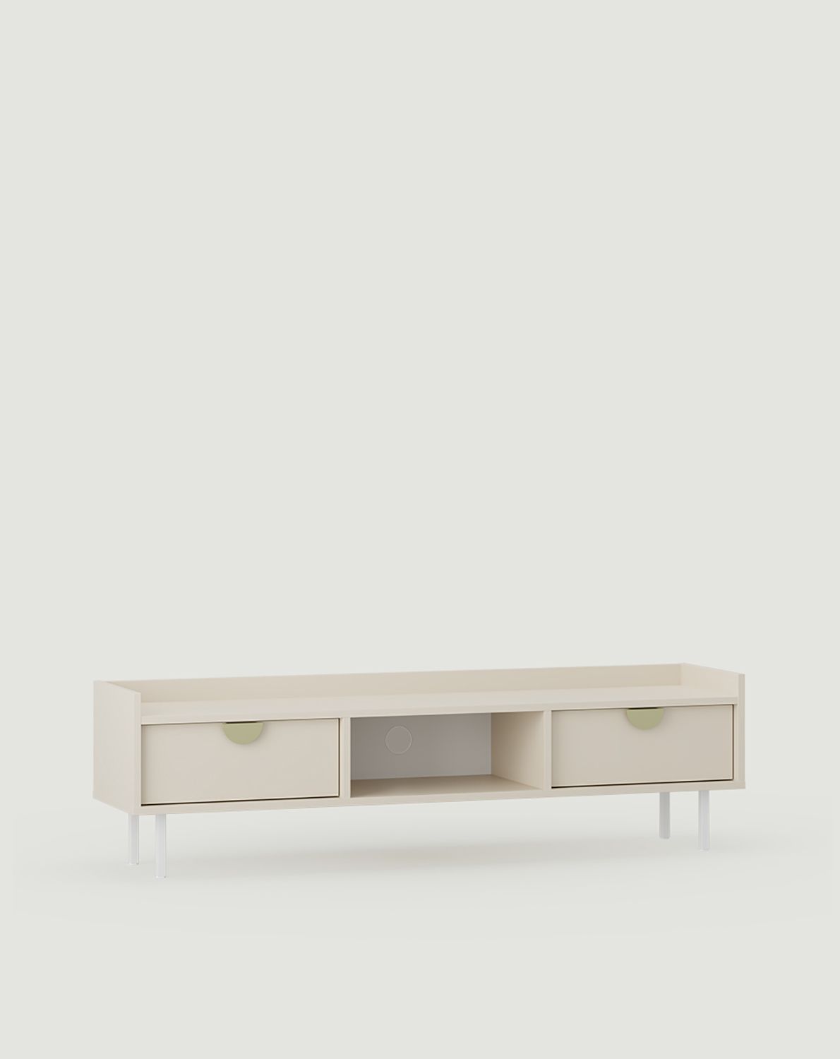 Armoire basse RTV SIGI S3TV2
Couleur : Beige Champagne
Pied : blanc
Poignée : Poignée RIND Or