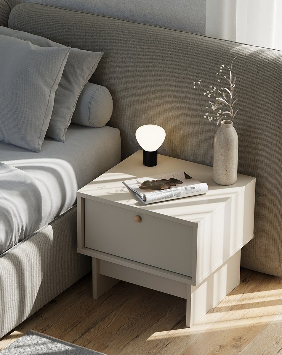 Meuble de chevet KABE SNK03 en style JAPANI
Couleur : Beige Champagne
Poignée : Poignée boule en bois KD
