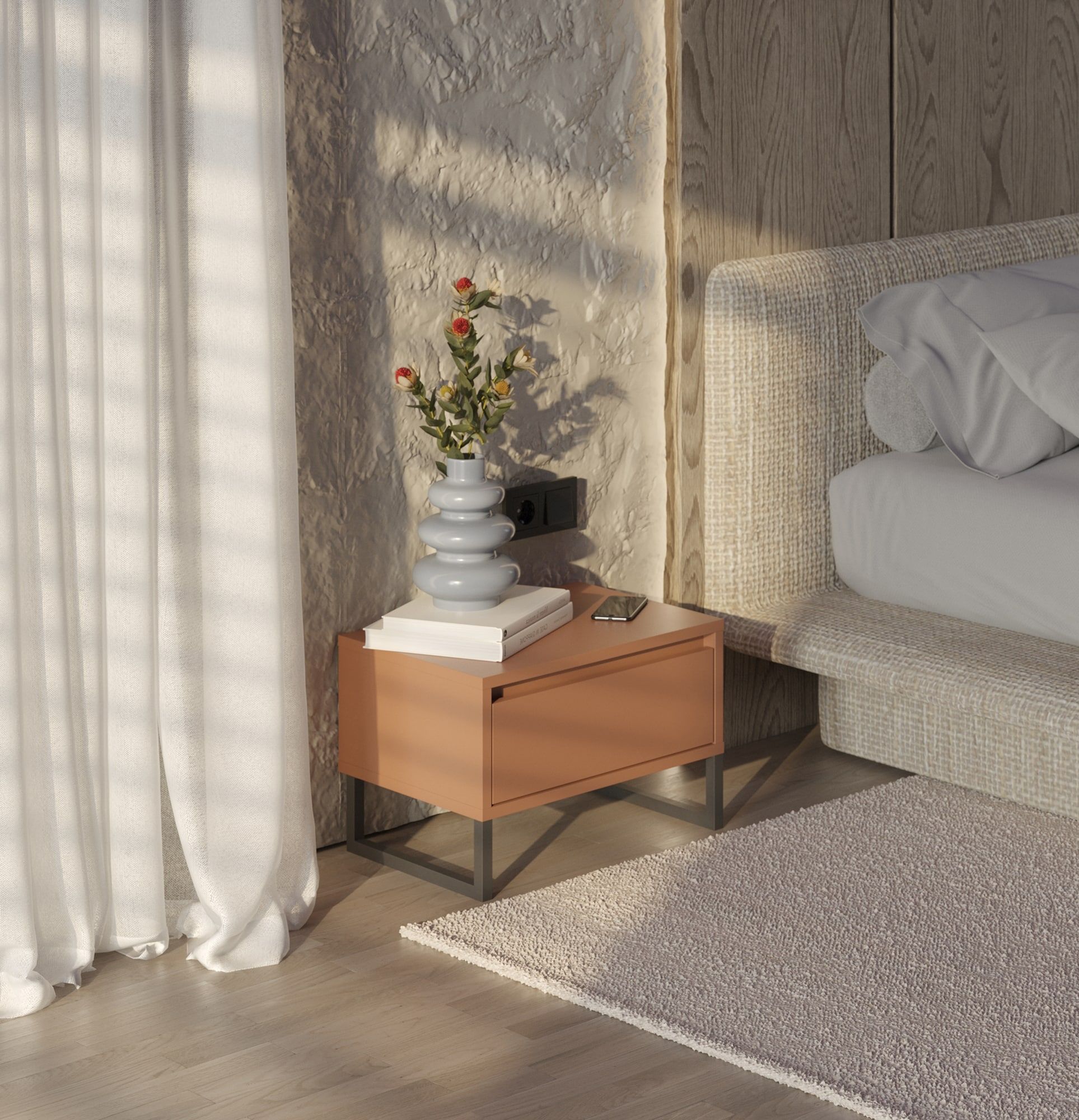 Table de chevet ODIS SN01
Couleur : Sahara Deep
Couleur des pieds : acier ODIS Grey