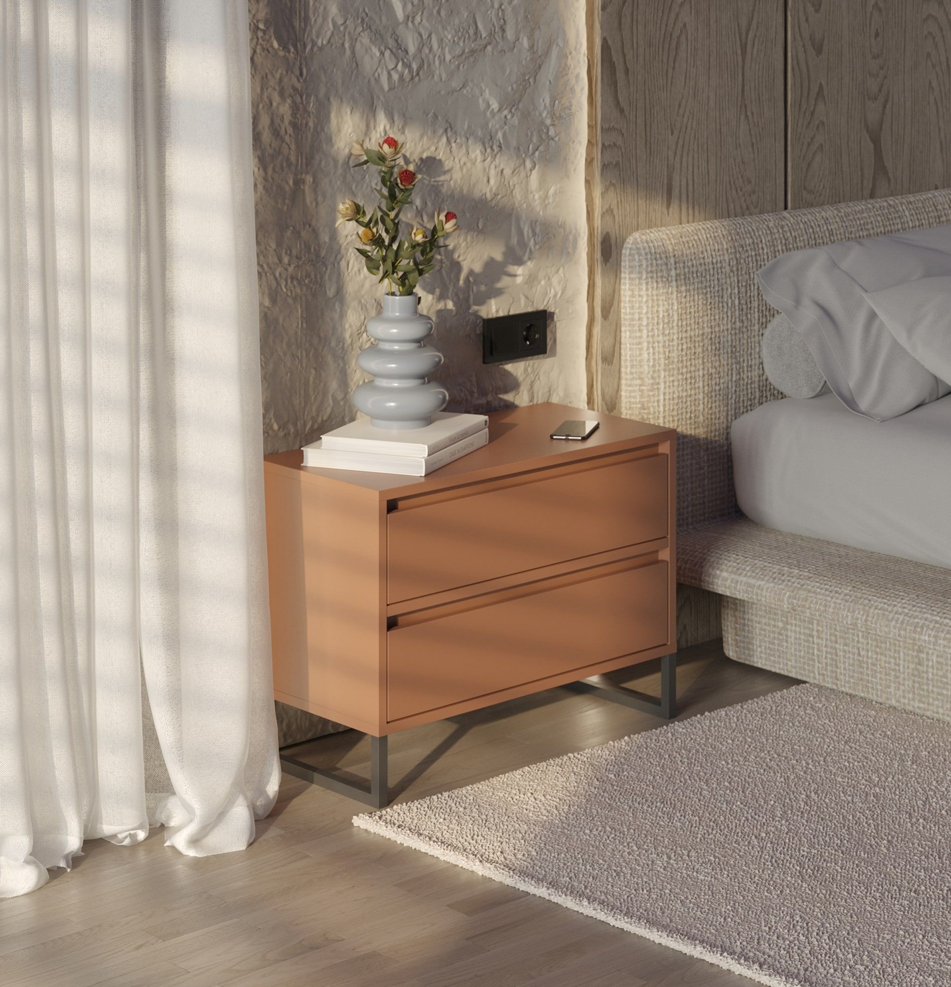 Table de chevet ODIS SN02
Couleur : Sahara Deep
Couleur des pieds : acier ODIS Grey