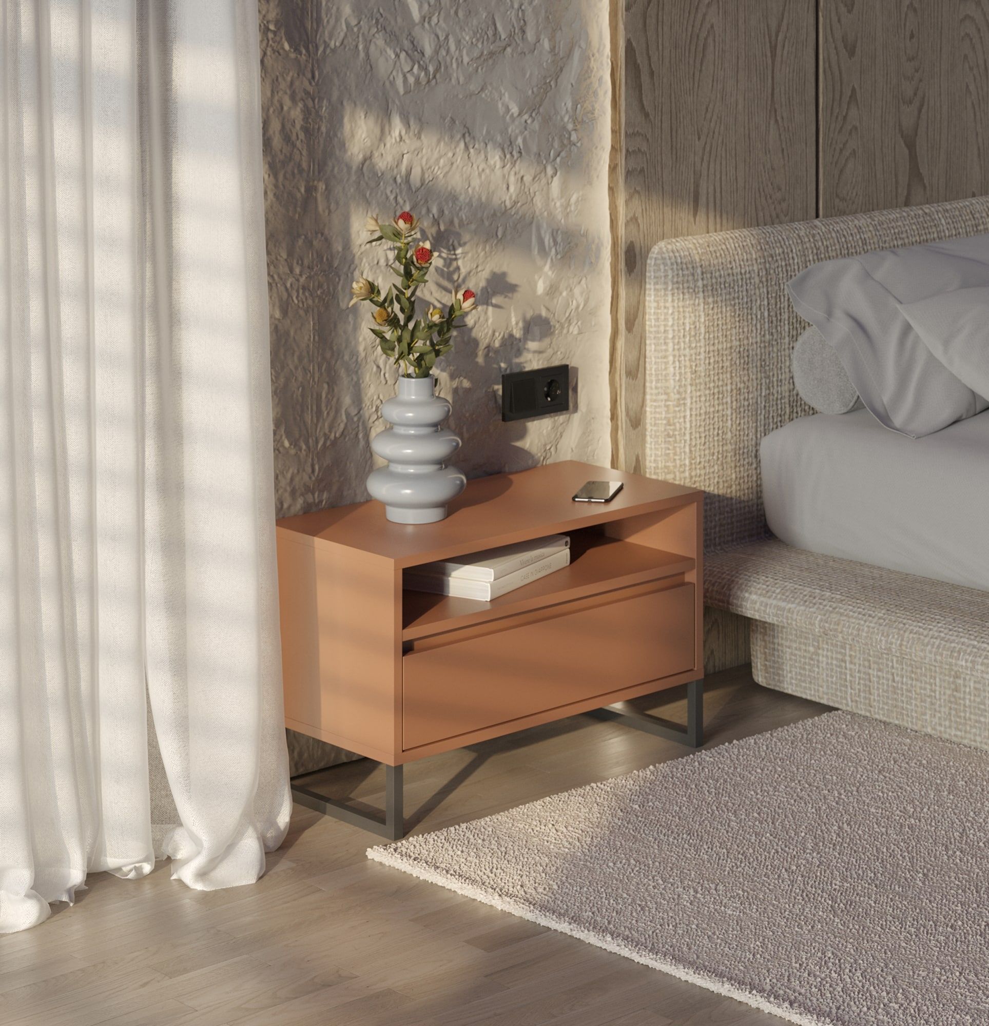 Table de chevet ODIS SN04
Couleur : Sahara Deep
Couleur des pieds : acier ODIS Grey