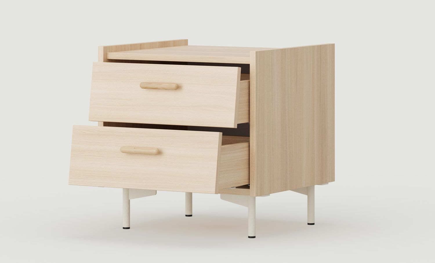 Meuble de chevet SKRA SKR20
Couleur : Chêne sable
Pied : Milky Way
Poignée : Cigar Oak
                            