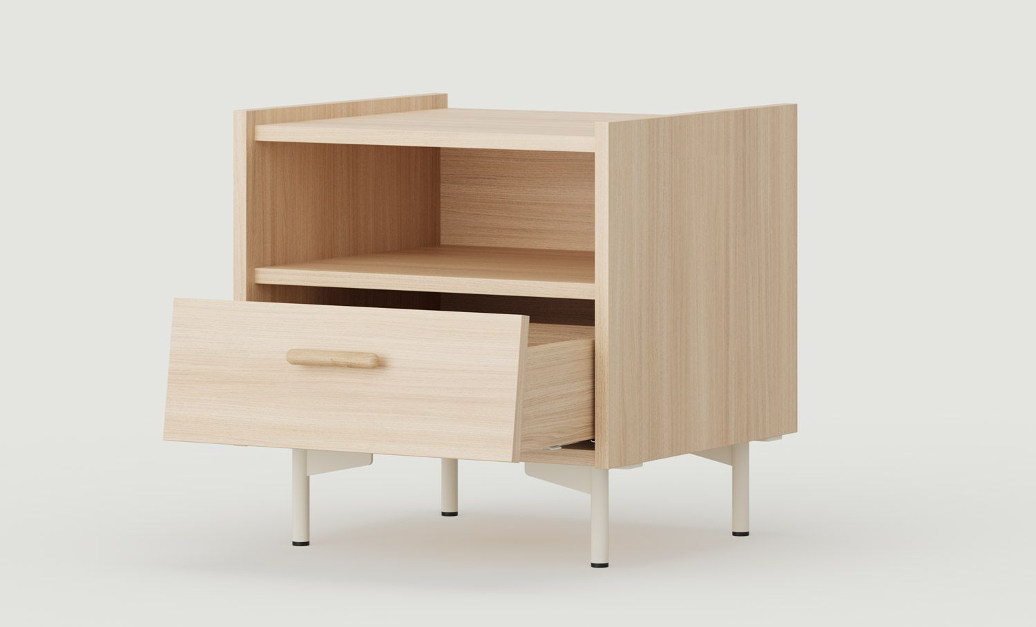 Meuble de chevet SKRA SKR21
Couleur : Chêne sable
Pied : Milky Way
Poignée : Cigar Oak
                            
